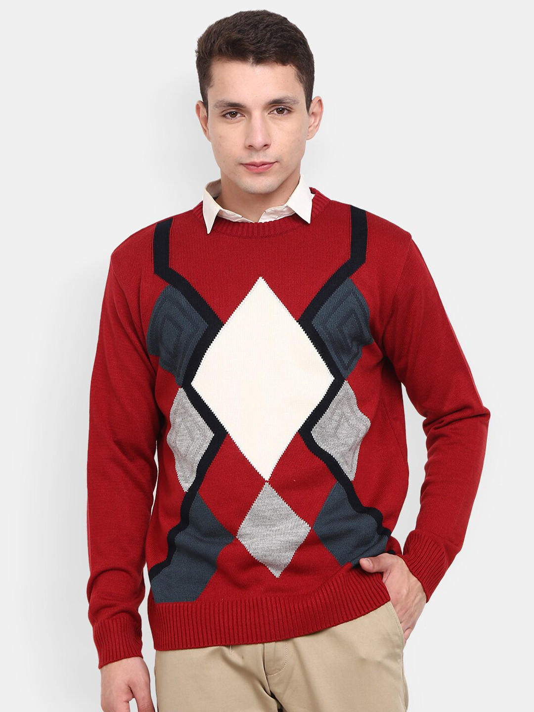 

V-Mart Men Colourblocked Round Neck Pullover Sweatshirt, Red