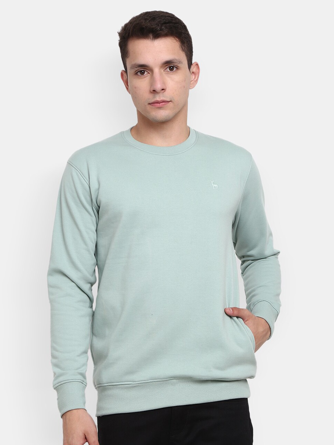 

V-Mart Men Round Neck Pullover Sweatshirt, Sea green