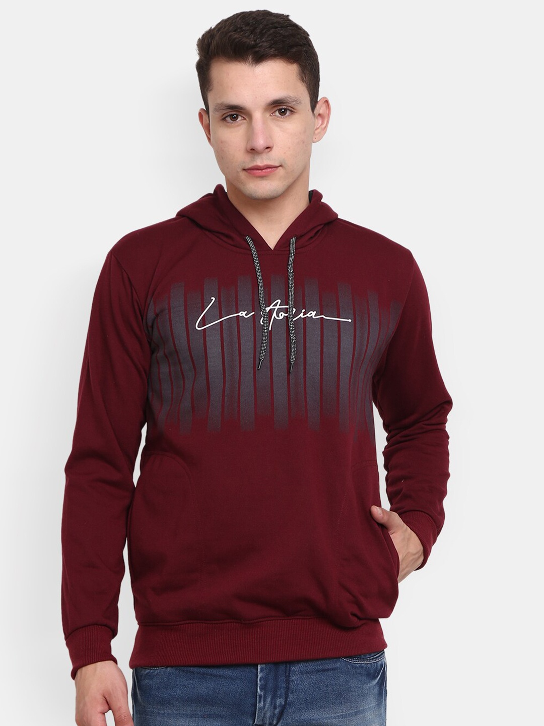 

V-Mart Men Printed Hooded Sweatshirt, Maroon