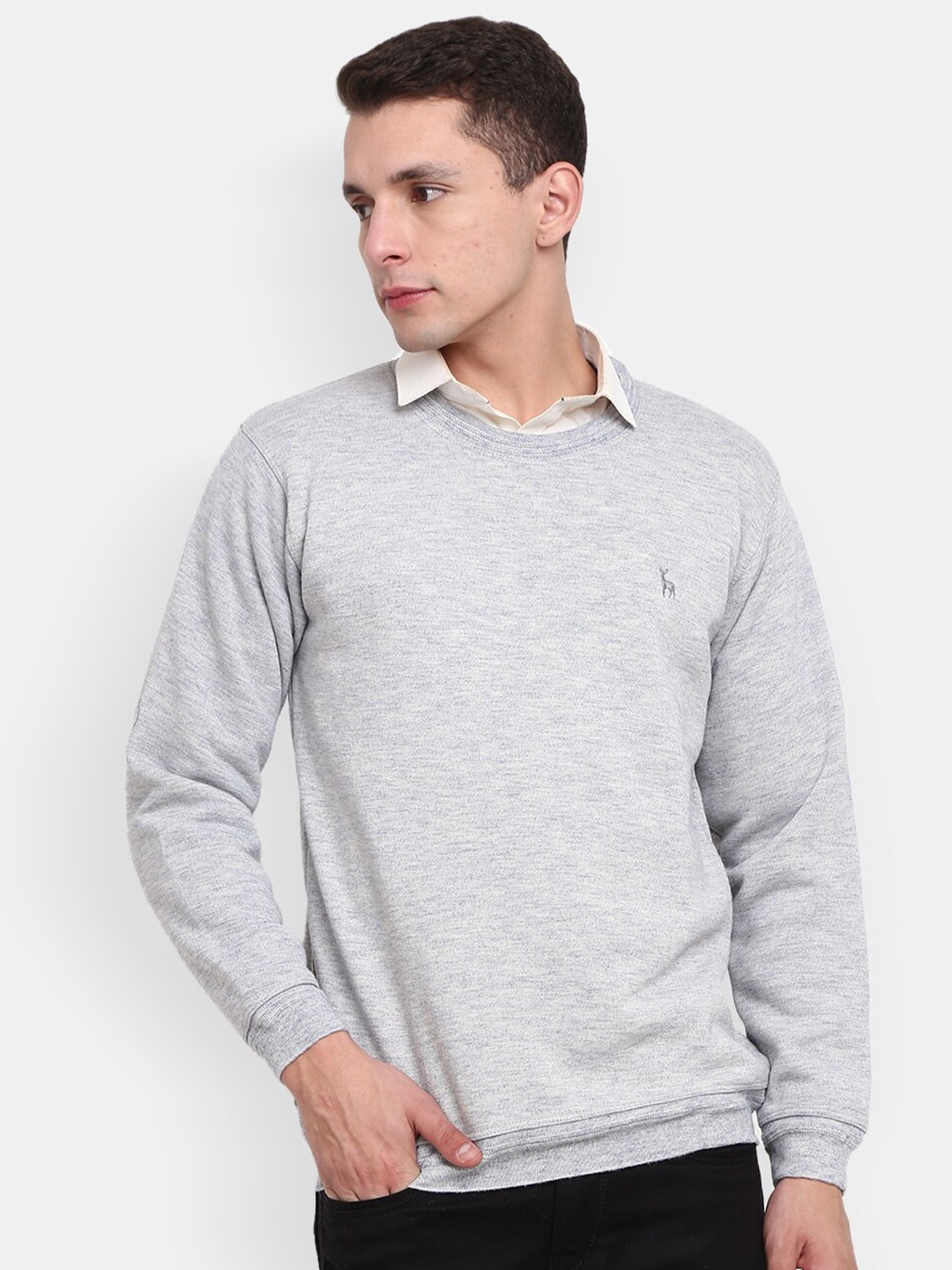 

V-Mart Men Round Neck Pullover Sweatshirt, Grey melange