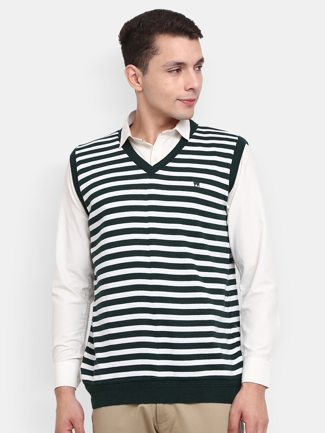 

V-Mart Men Striped Fleece V Neck Pullover Sweatshirt, Black