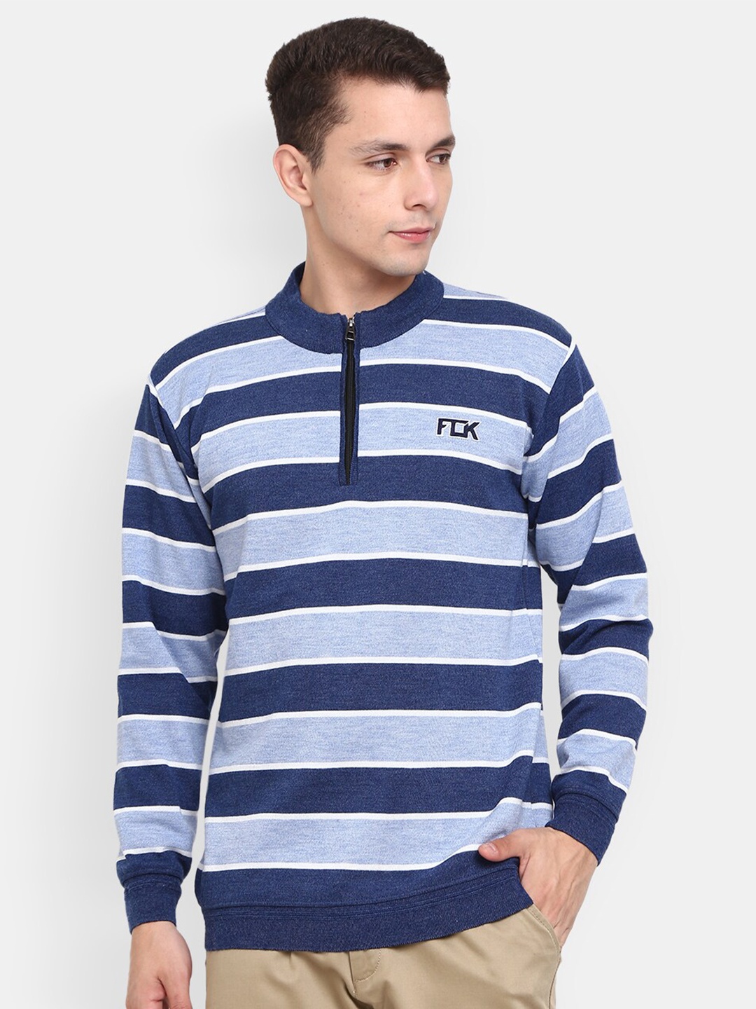 

V-Mart Mock Collar Striped Sweatshirt, Blue