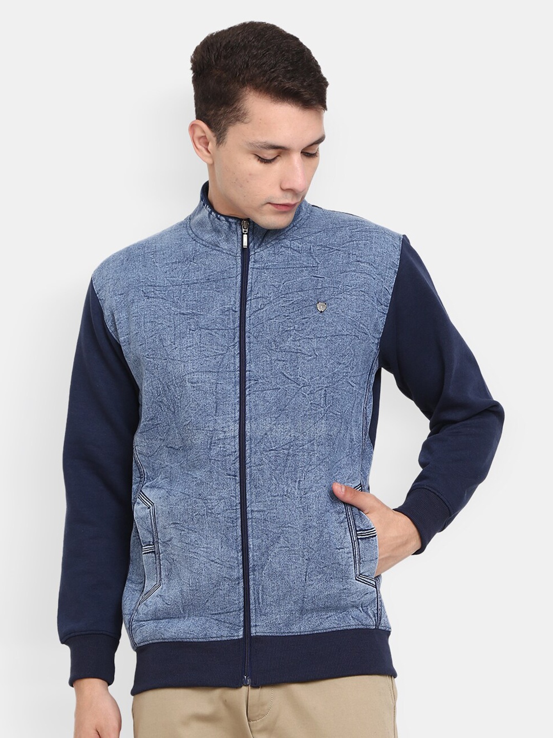 

V-Mart Mock Neck Front Open Sweatshirt, Blue
