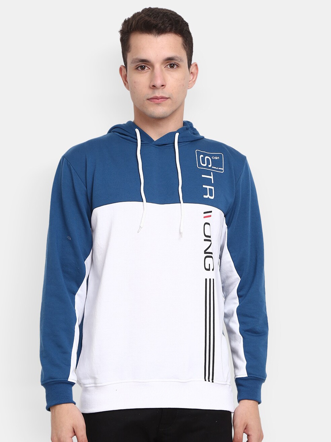 

V-Mart Men Colourblocked Hooded Sweatshirt, Blue