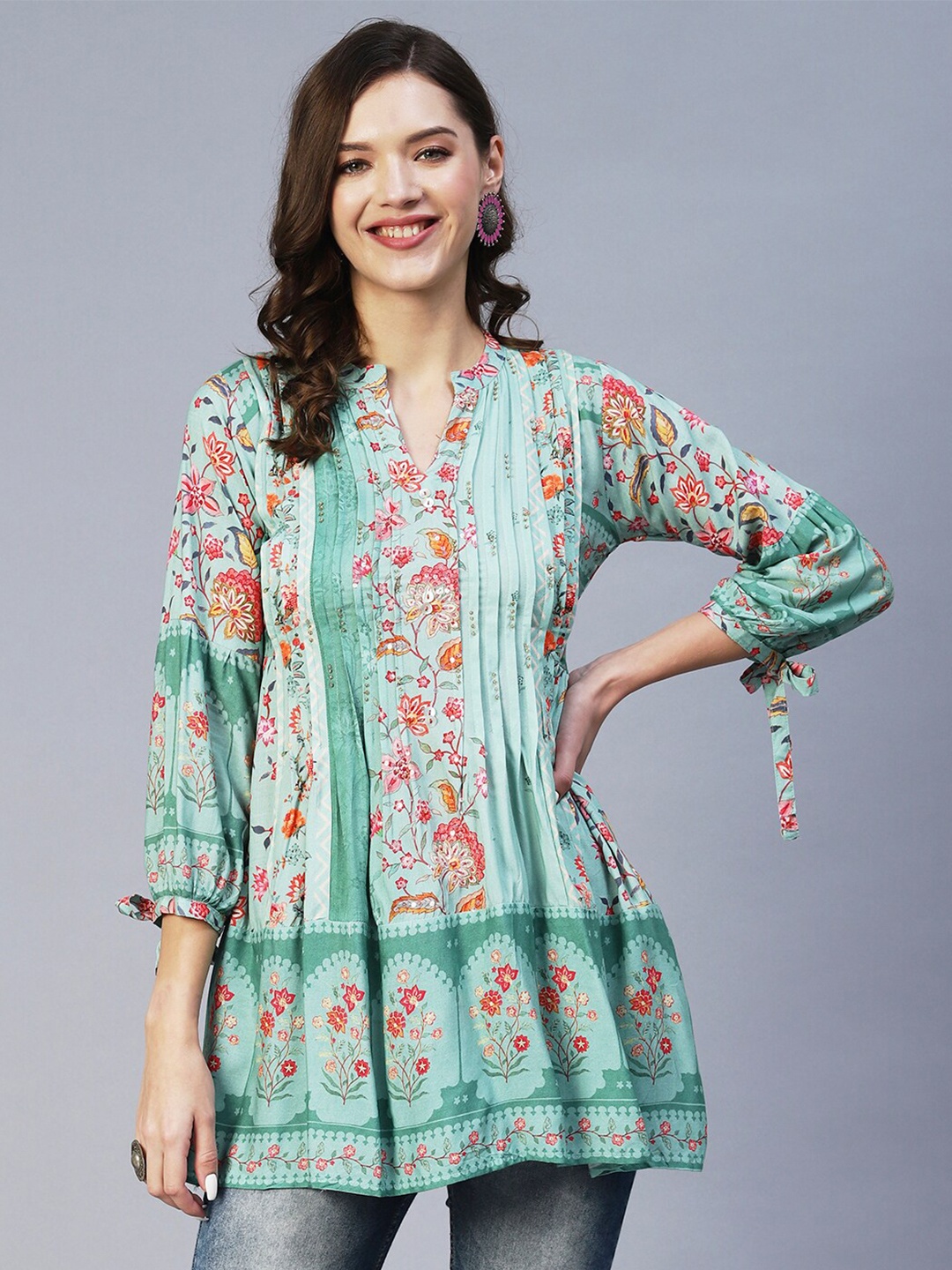 

FASHOR Floral Print Longline Top, Green