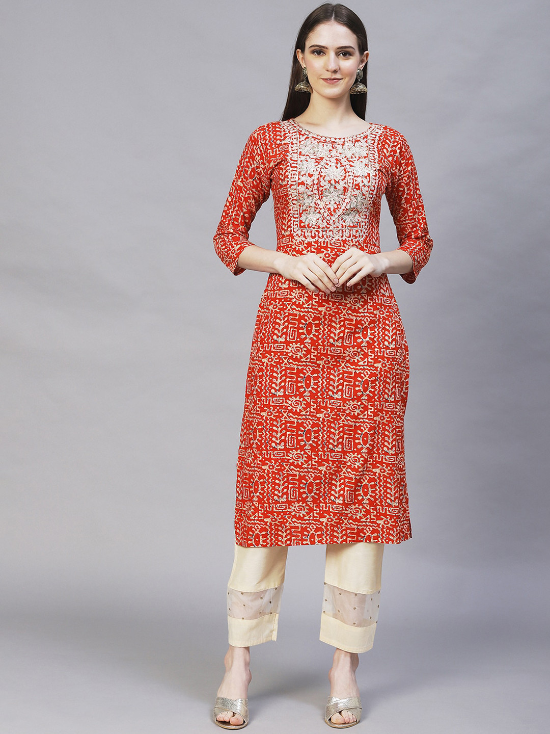 

FASHOR Women Tribal Printed Kurta, Red
