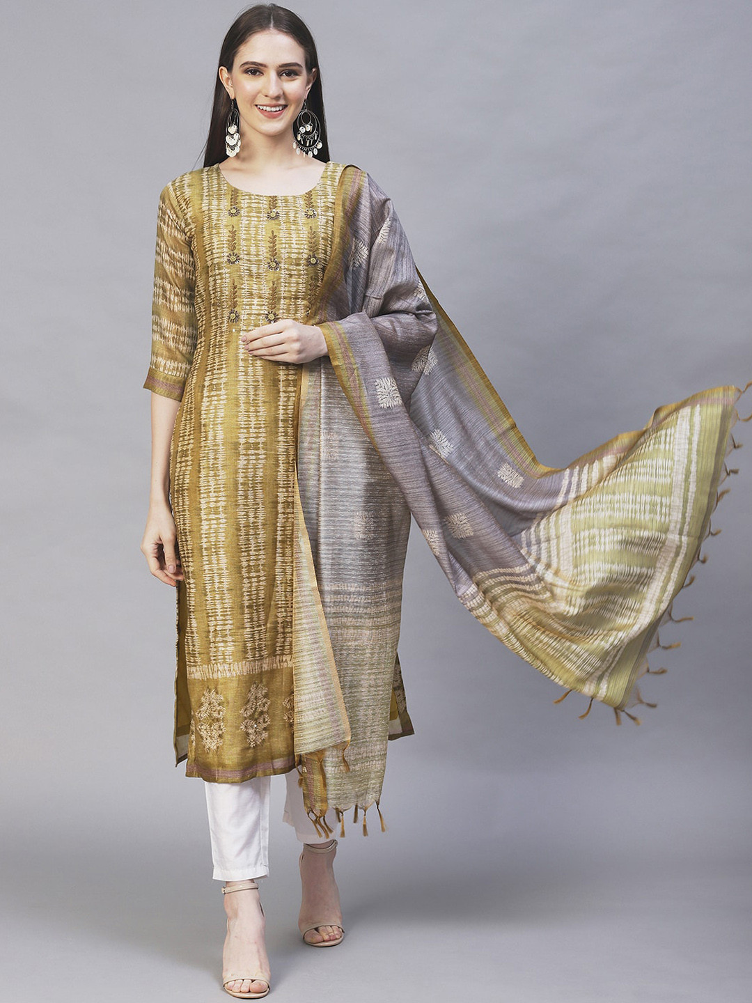 

FASHOR Printed Ethnic Motifs Chanderi Kurta, Green