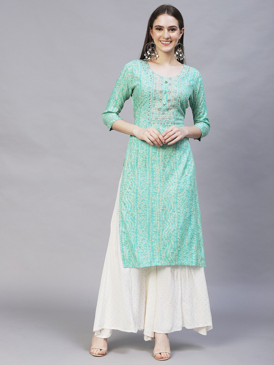 

FASHOR Bandhani Printed Kurta, Green