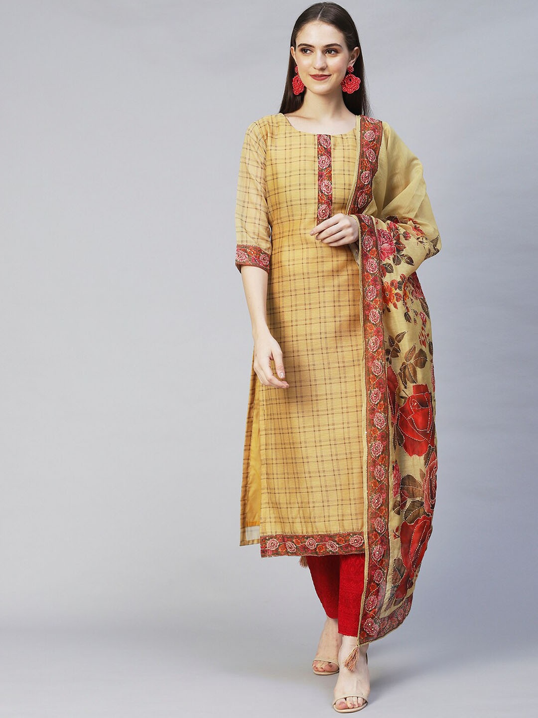 

FASHOR Women Checked Kurta, Yellow