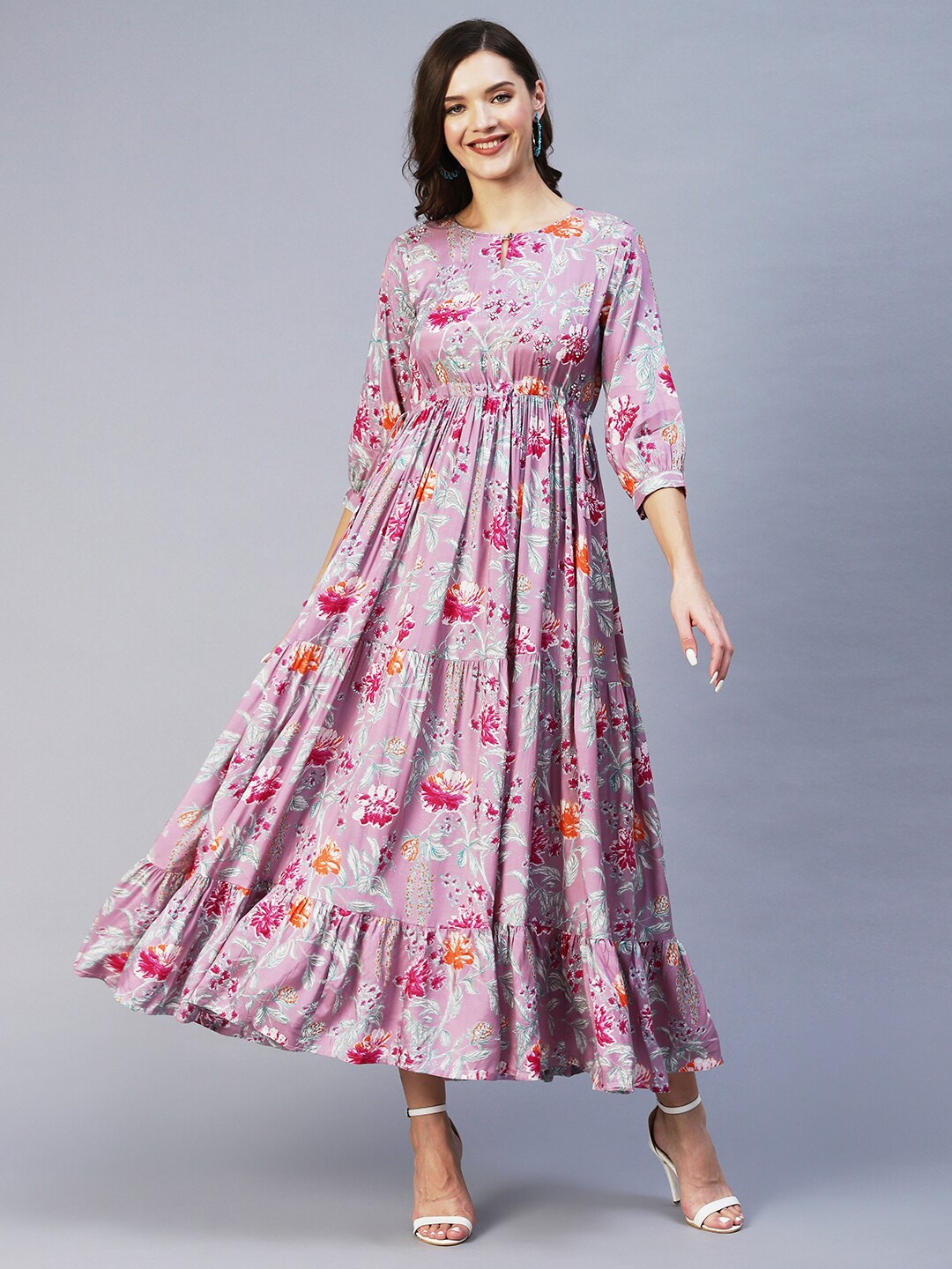 

FASHOR Lavender Floral Ethnic Maxi Dress