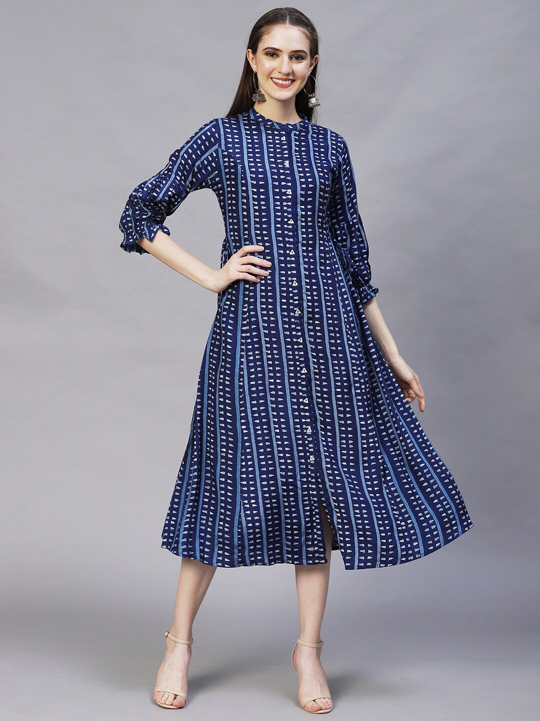 

FASHOR Blue Ethnic A-Line Midi Dress