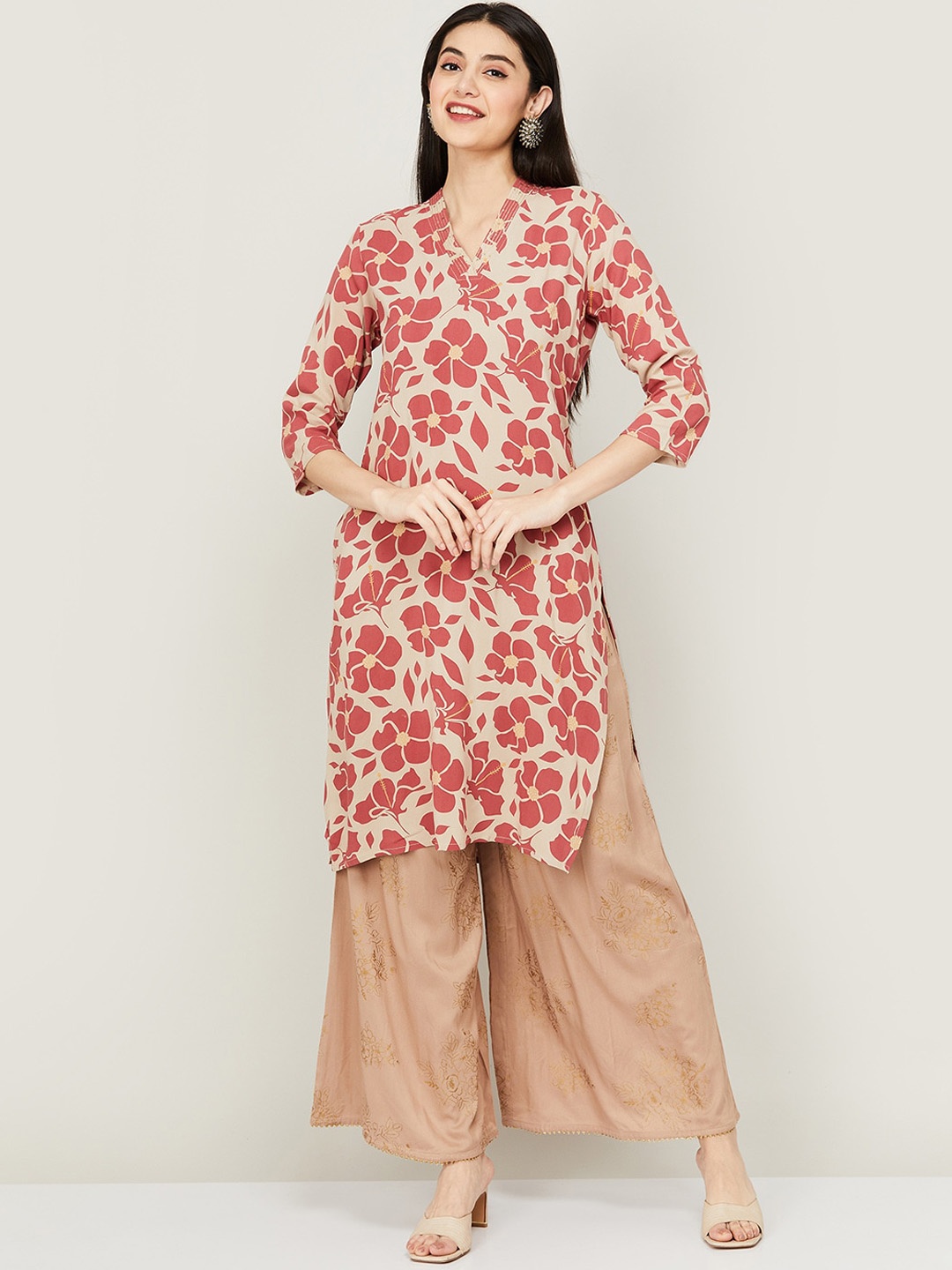 

Melange by Lifestyle Floral Printed Floral Kurta, Beige