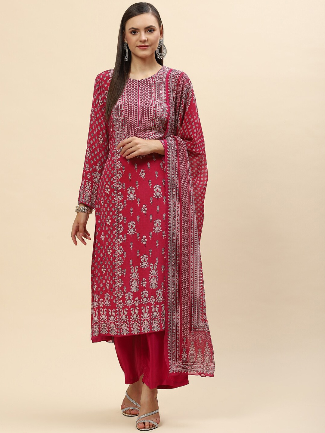 

Meena Bazaar Women Ethnic Motifs Printed Kurta With Palazzos & Dupatta, Fuchsia