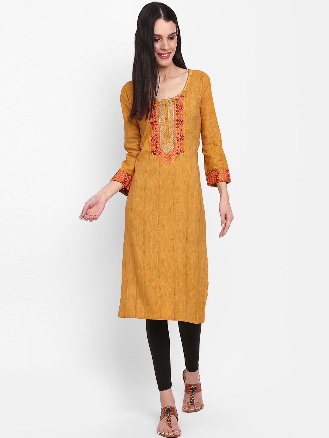 

V-Mart Embroidered Kurta, Gold