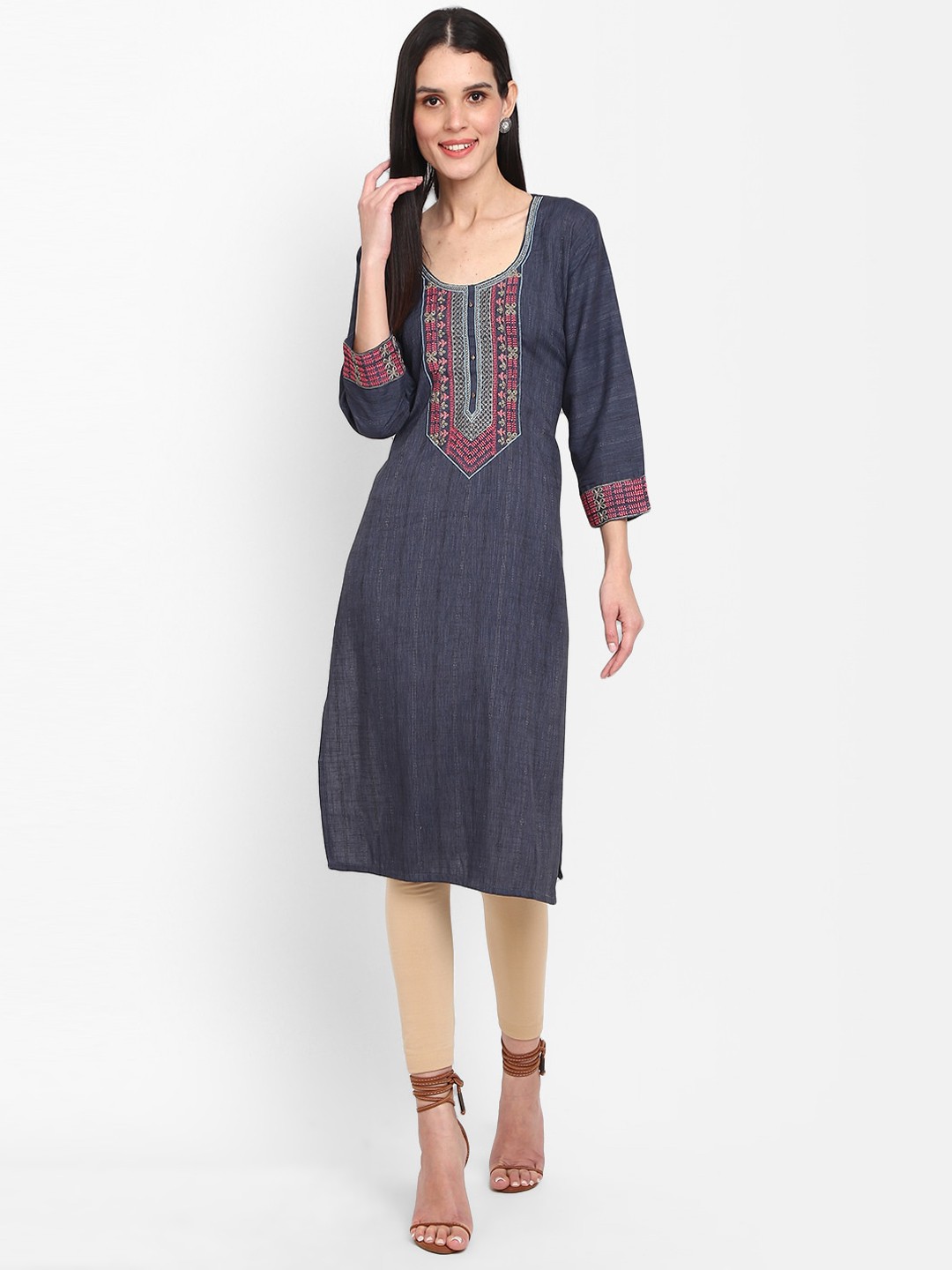 

V-Mart Embroidered Thread Work Kurta, Navy blue