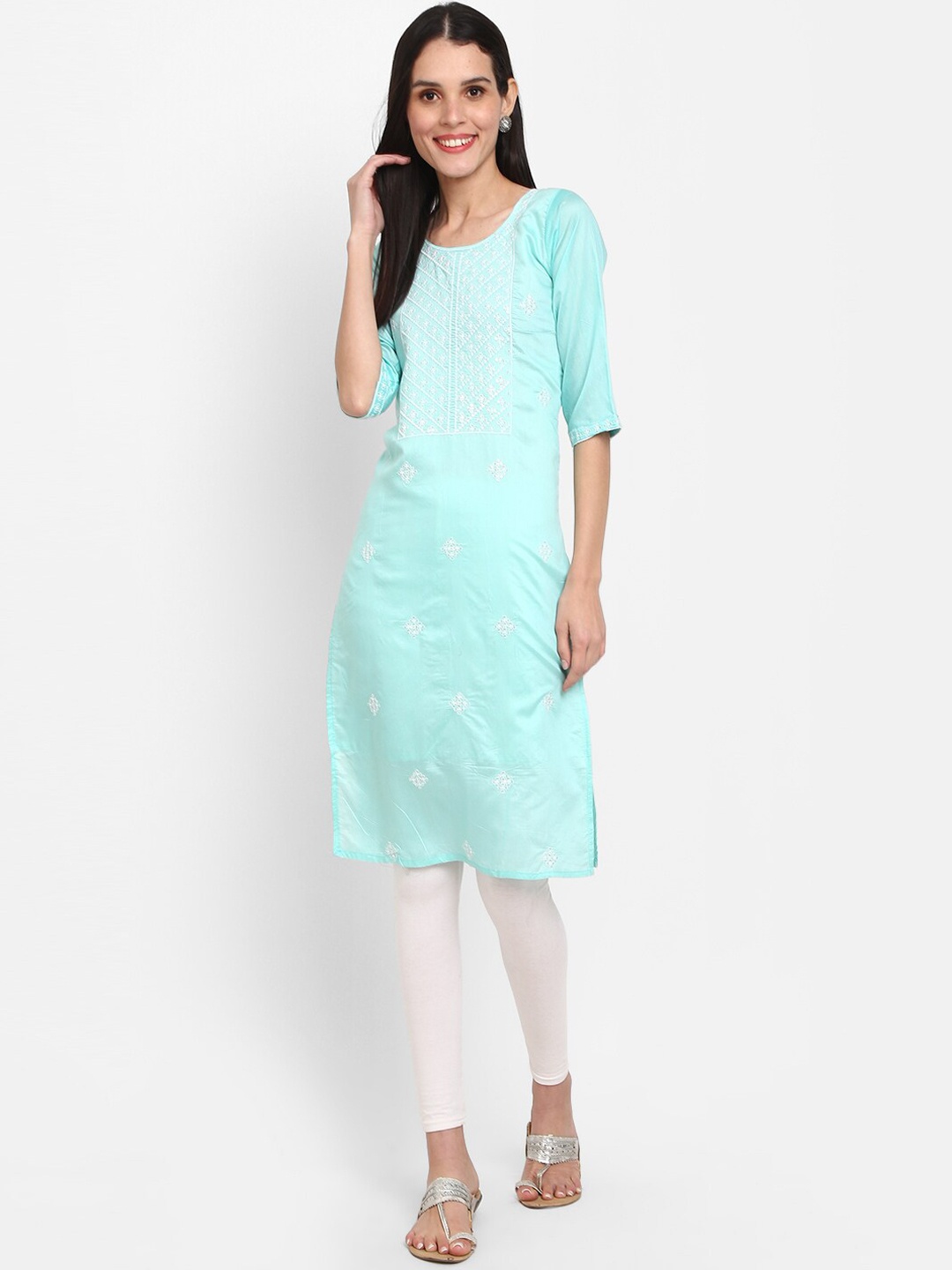 

V-Mart Floral Embroidered Keyhole Neck Kurta, Blue