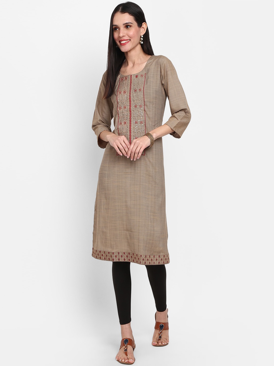 

V-Mart Paisley Thread Work Kurta, Grey