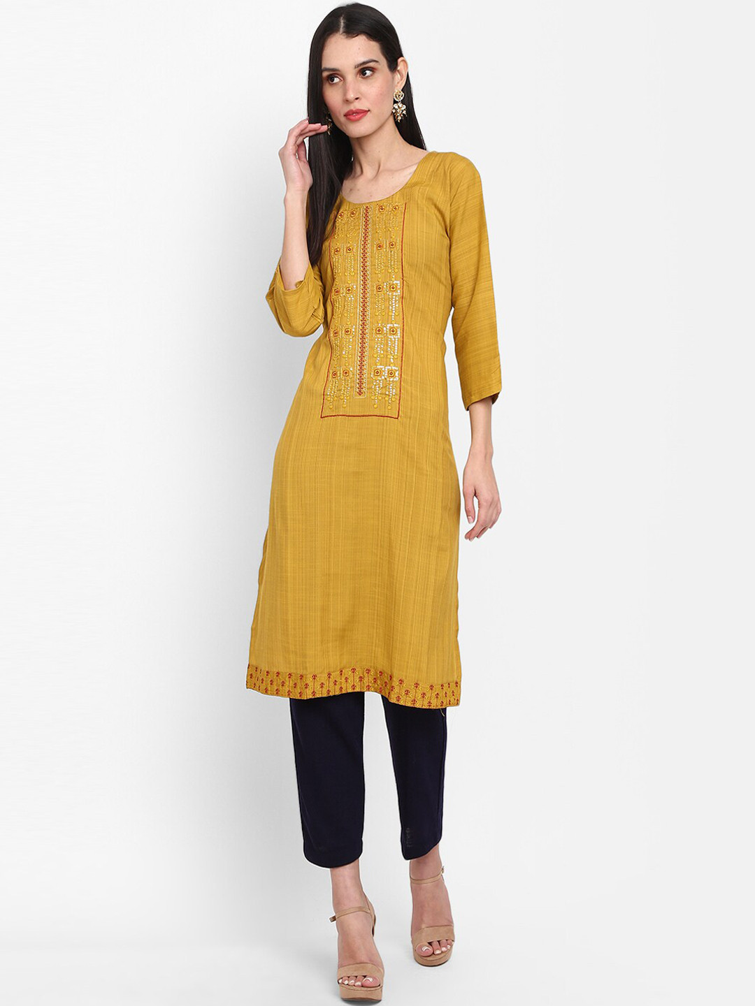 

V-Mart Thread Work Kurta, Yellow