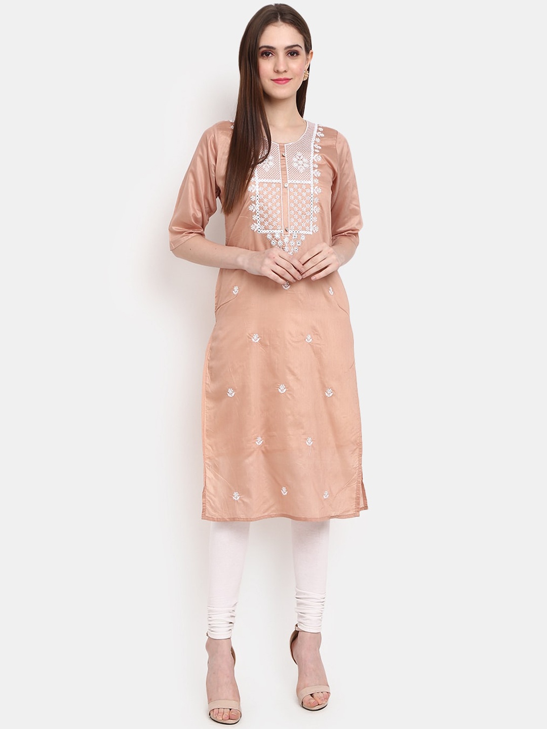 

V-Mart Women Ethnic Motifs Embroidered Kurta, Peach