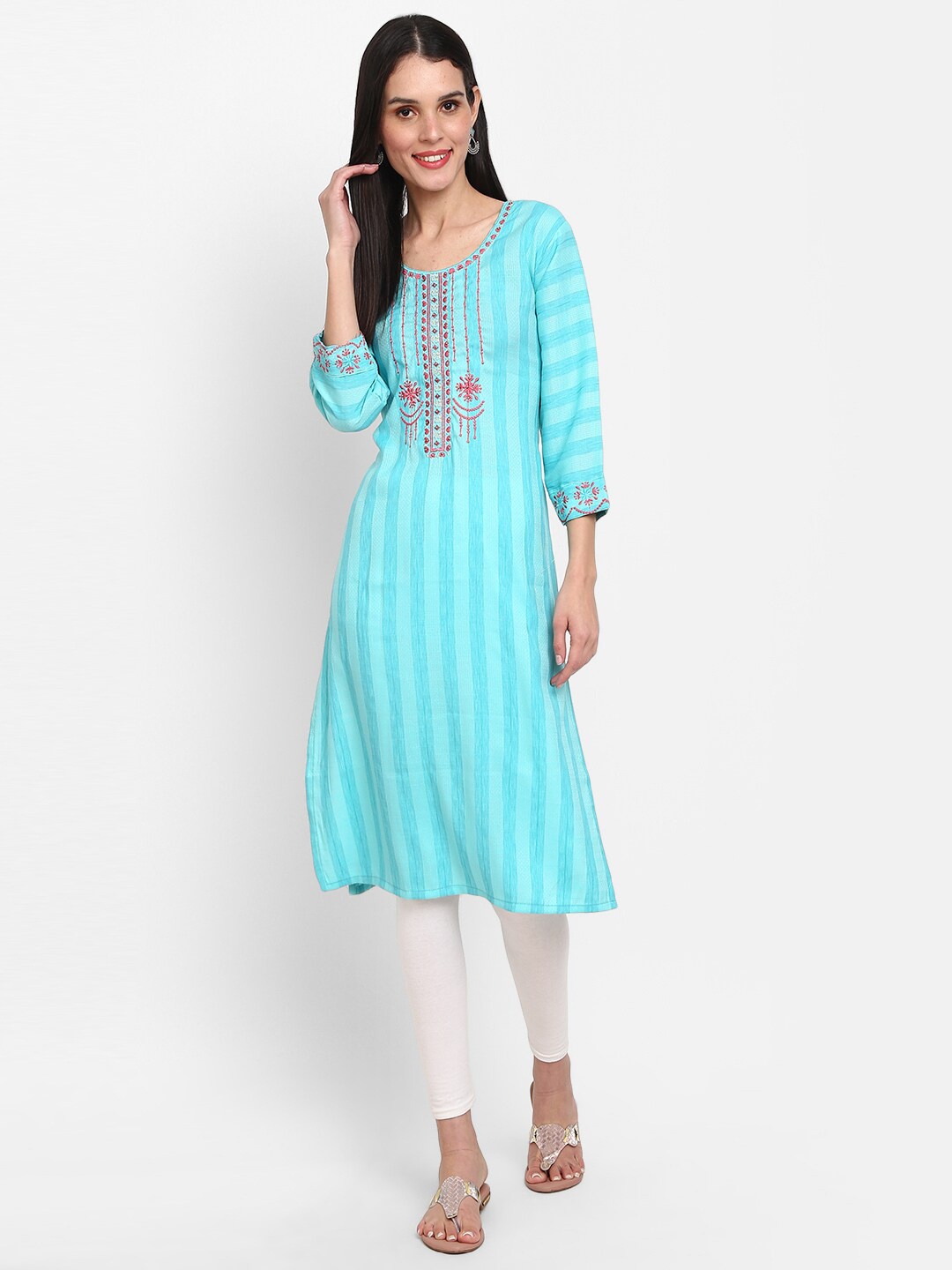V-Mart Embroidered Thread Work Kurta, Blue