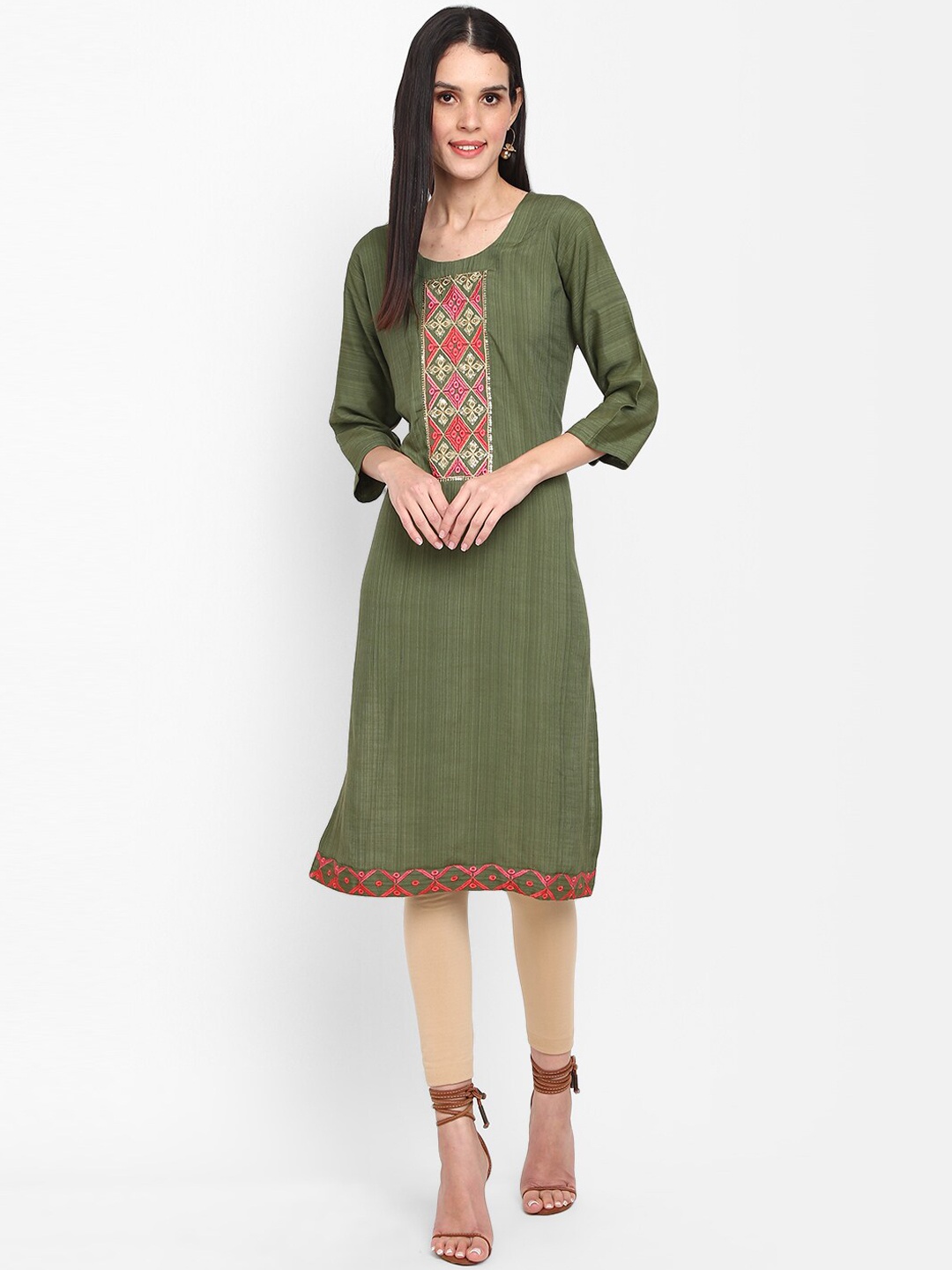 

V-Mart Embroidered Thread Work Kurta, Green