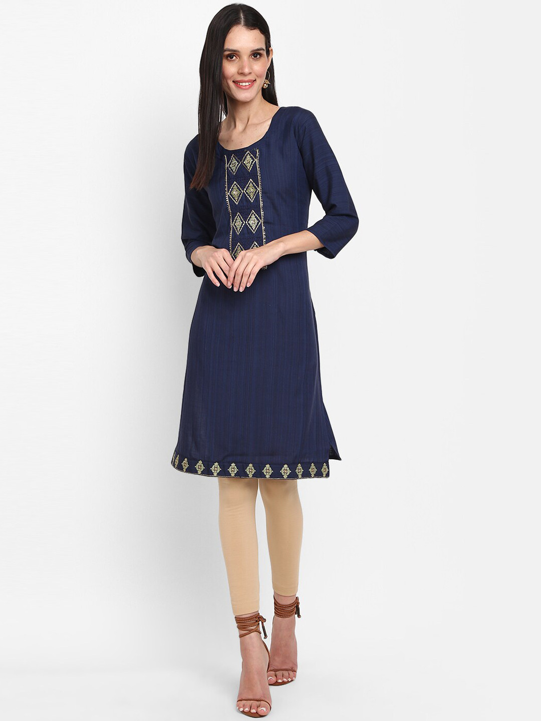 

V-Mart Women Ethnic Motifs Round Neck Kurta, Navy blue