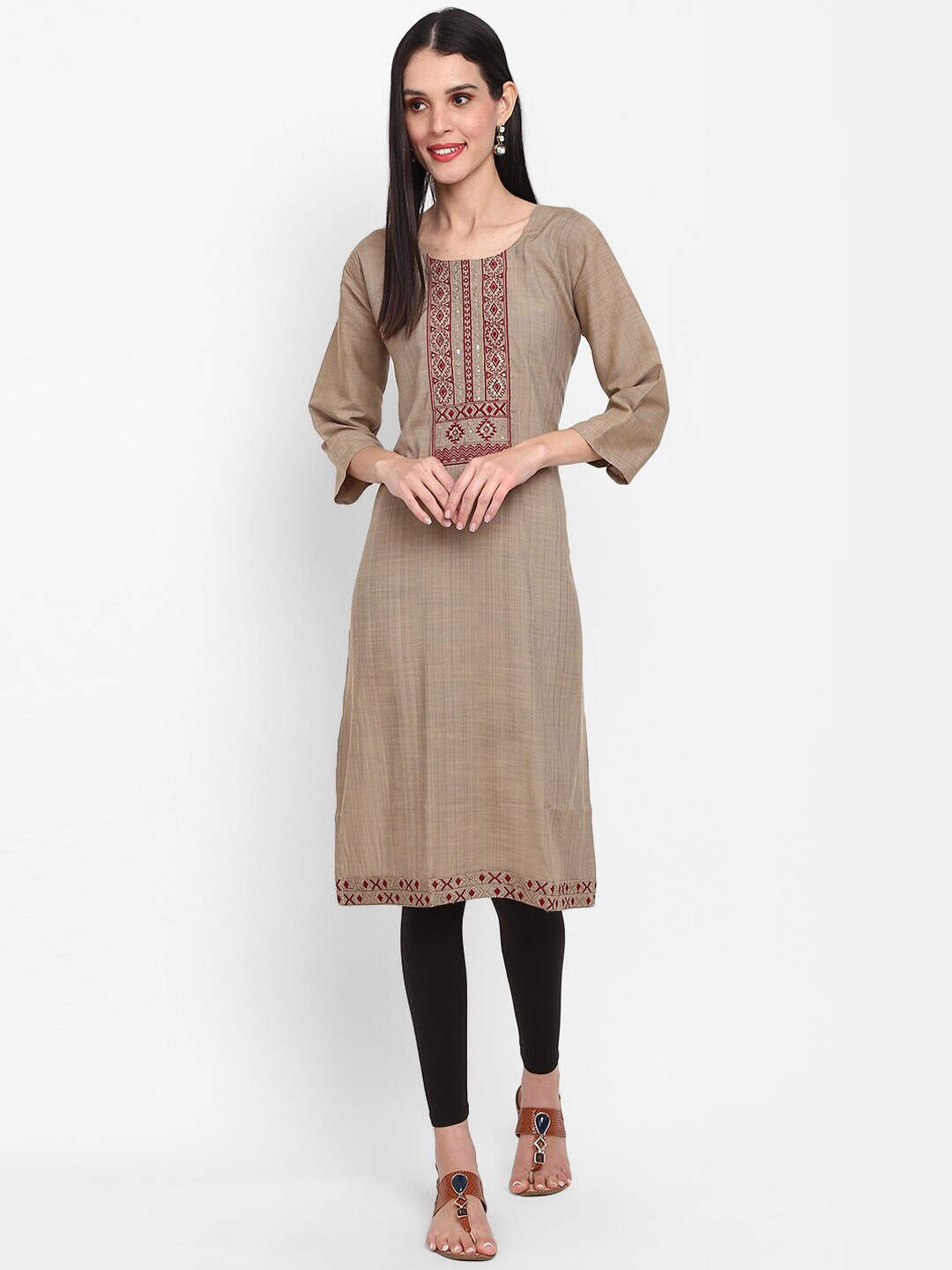

V-Mart Thread Work Kurta, Khaki
