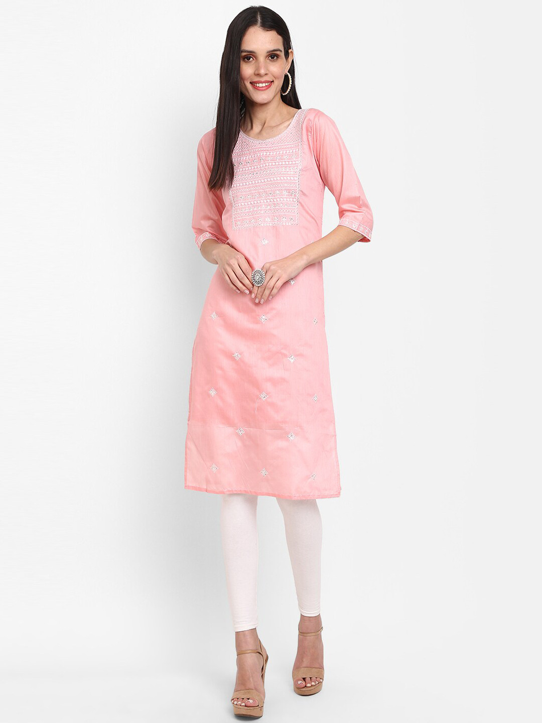

V-Mart Women Embroidered Kurta, Pink