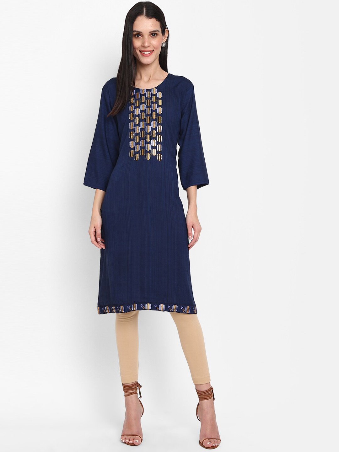 

V-Mart Women Embellished Kurta, Navy blue