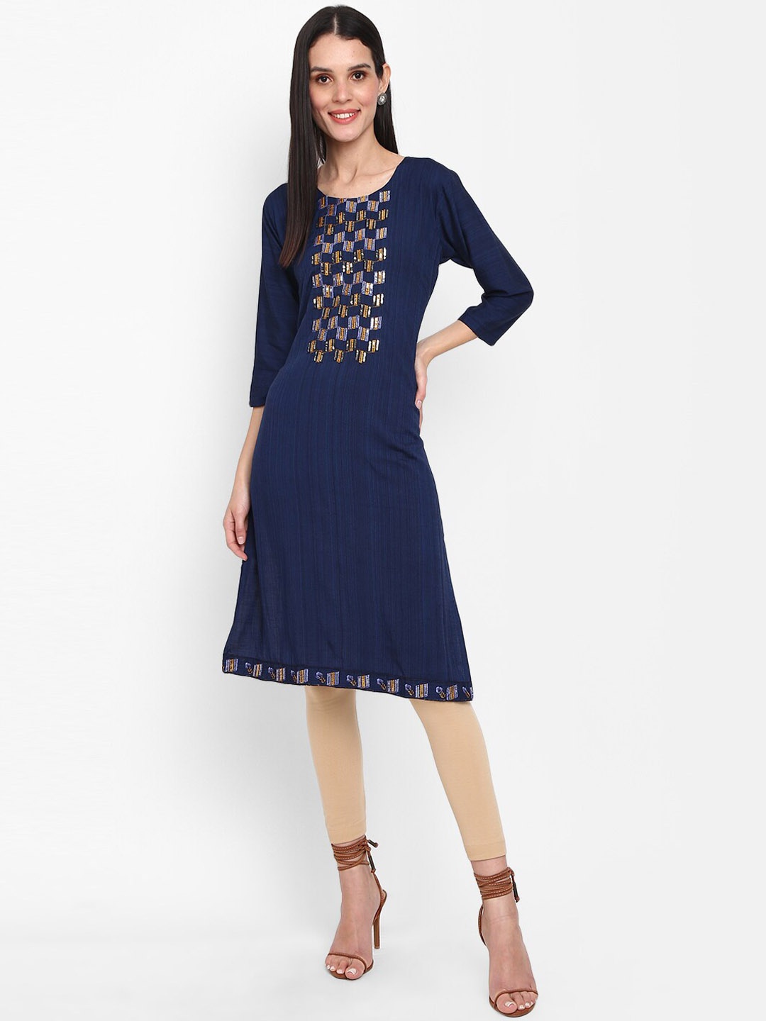 

V-Mart Geometric Embroidered Thread Work Kurta, Navy blue