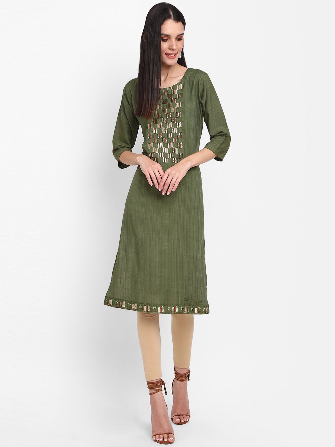 

V-Mart Thread Work Kurta, Green