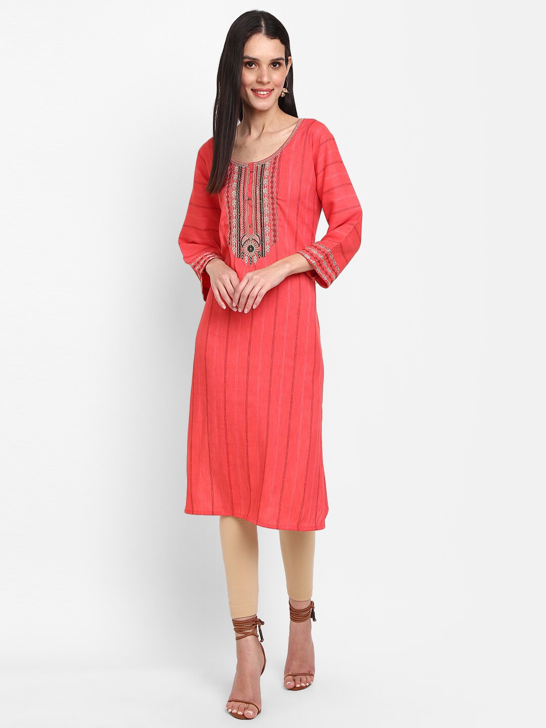 

V-Mart bead and stone Red Kurta