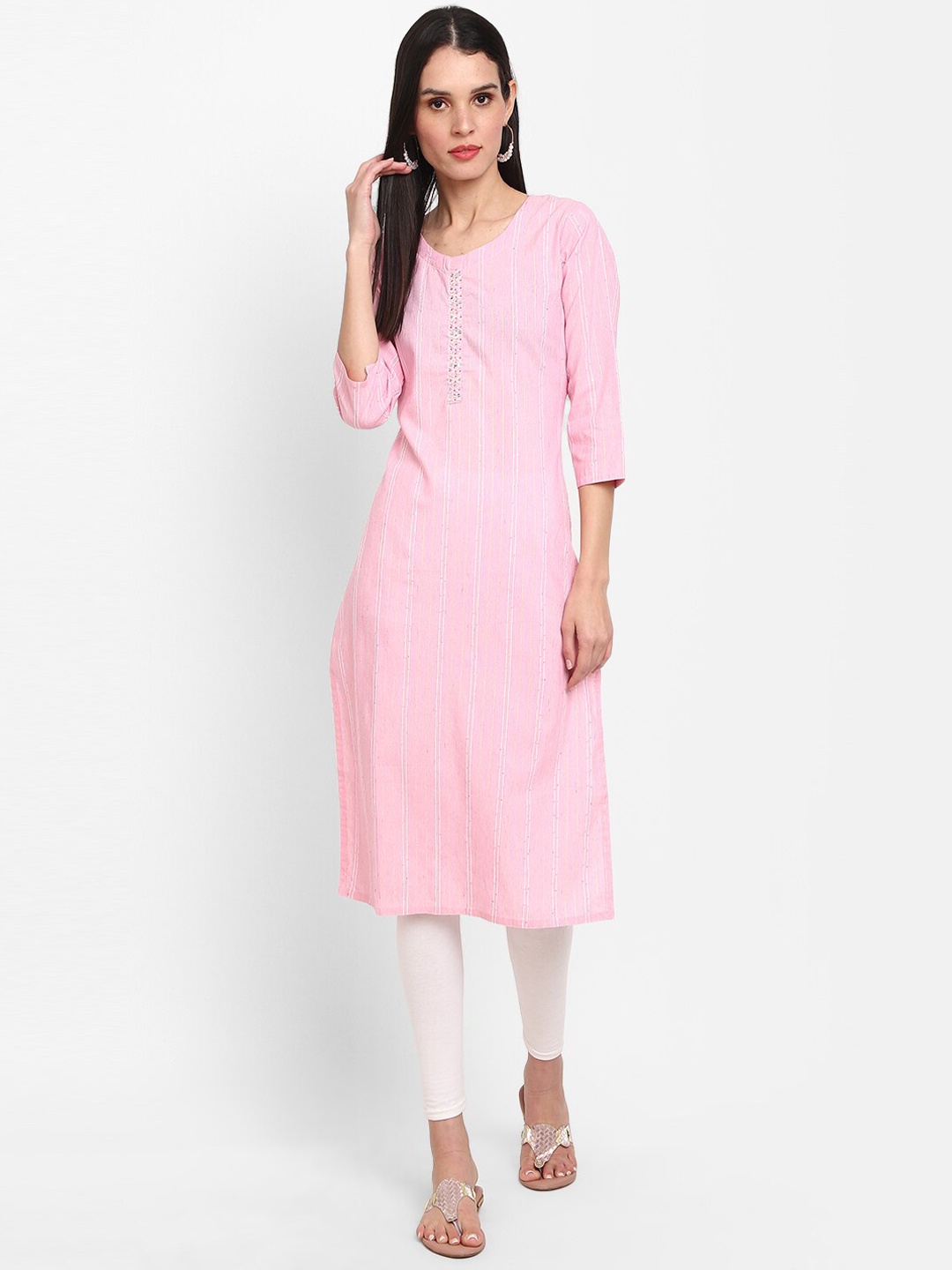 

V-Mart Women Round Neck Kurta, Pink