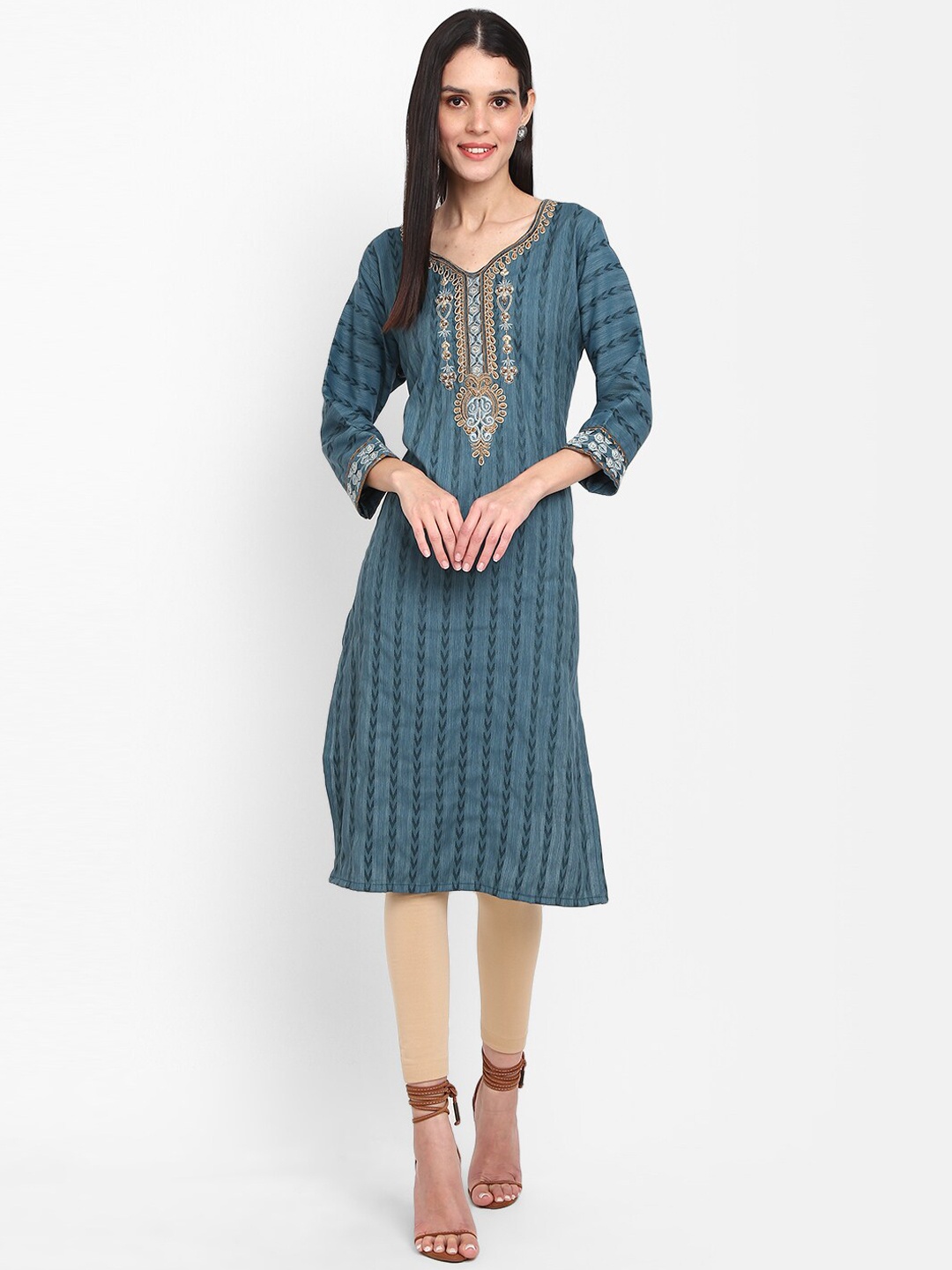 

V-Mart Ethnic Motifs Printed Kurta, Olive