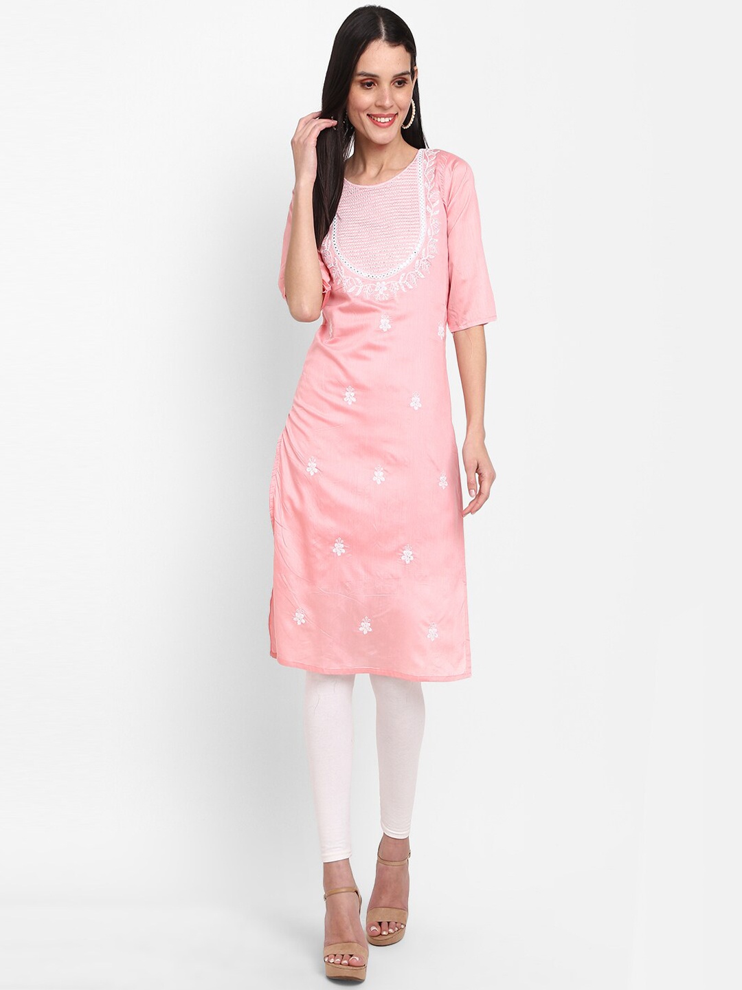 

V-Mart Ethnic Motifs Embroidered Mirror Work Kurta, Pink