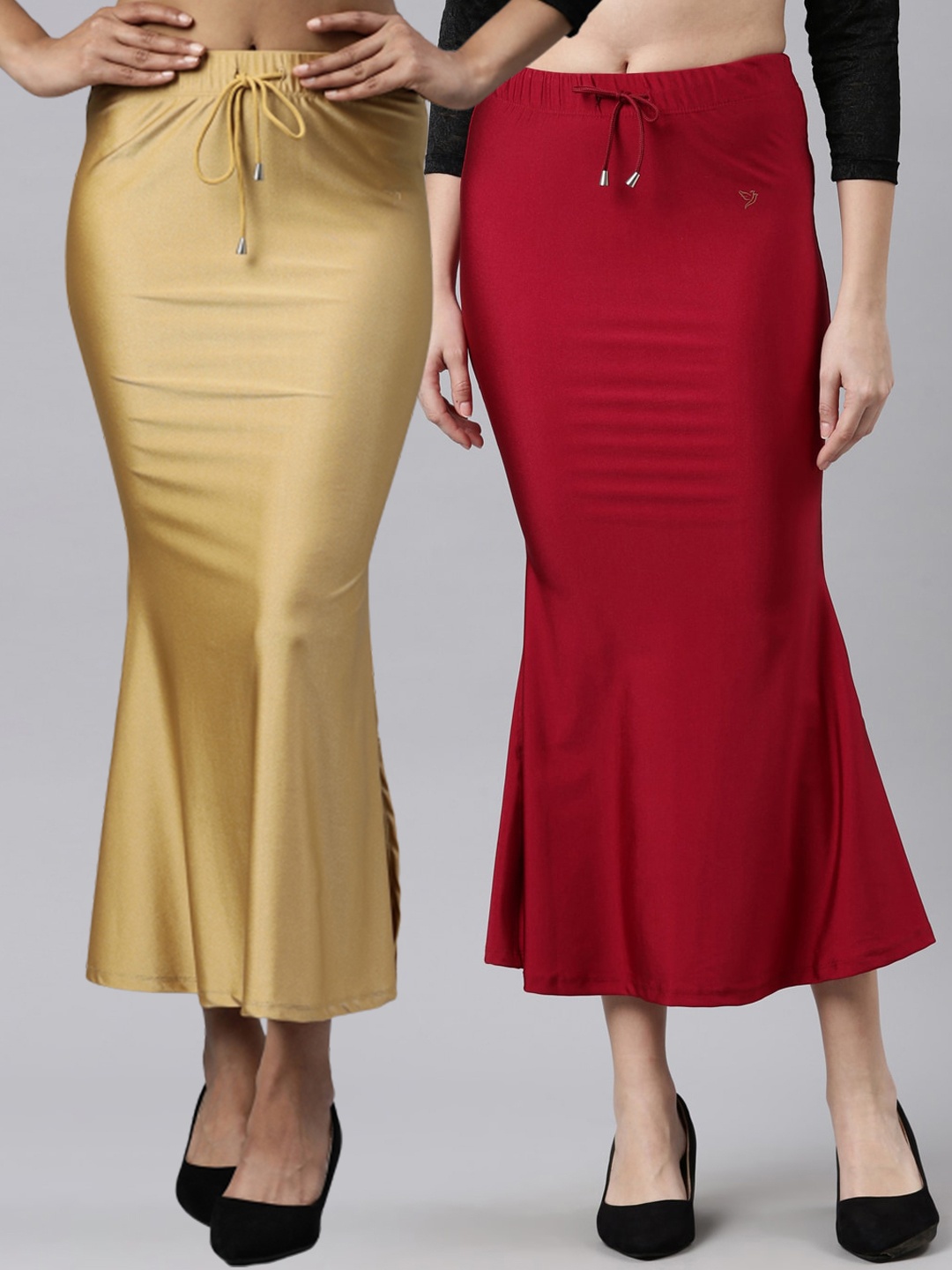 

TWIN BIRDS Women pack of 2 High Rise Stretchable Shimmer Saree Shape Wear, Gold