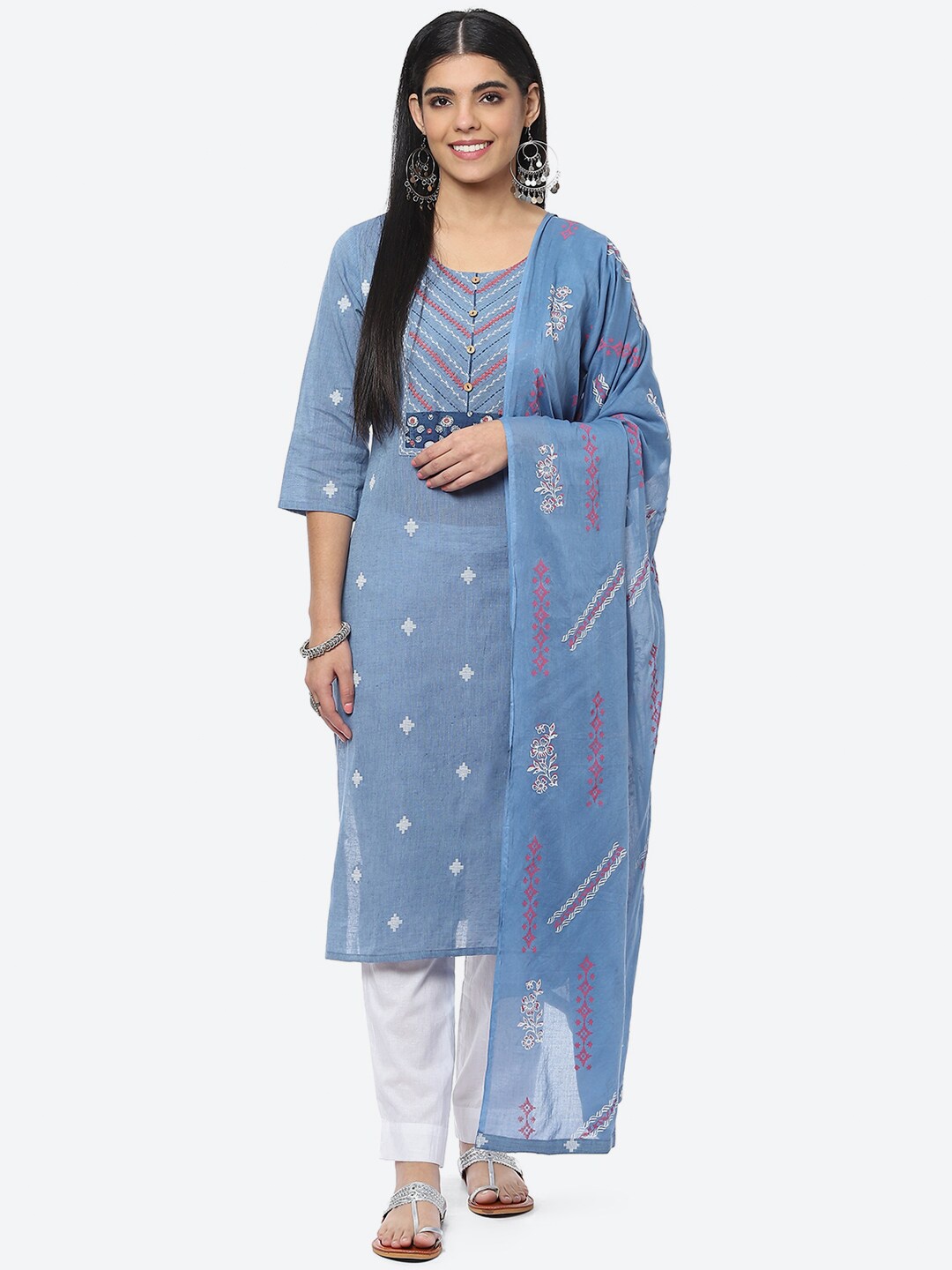 

Biba Embroidered Unstitched Dress Material, Blue