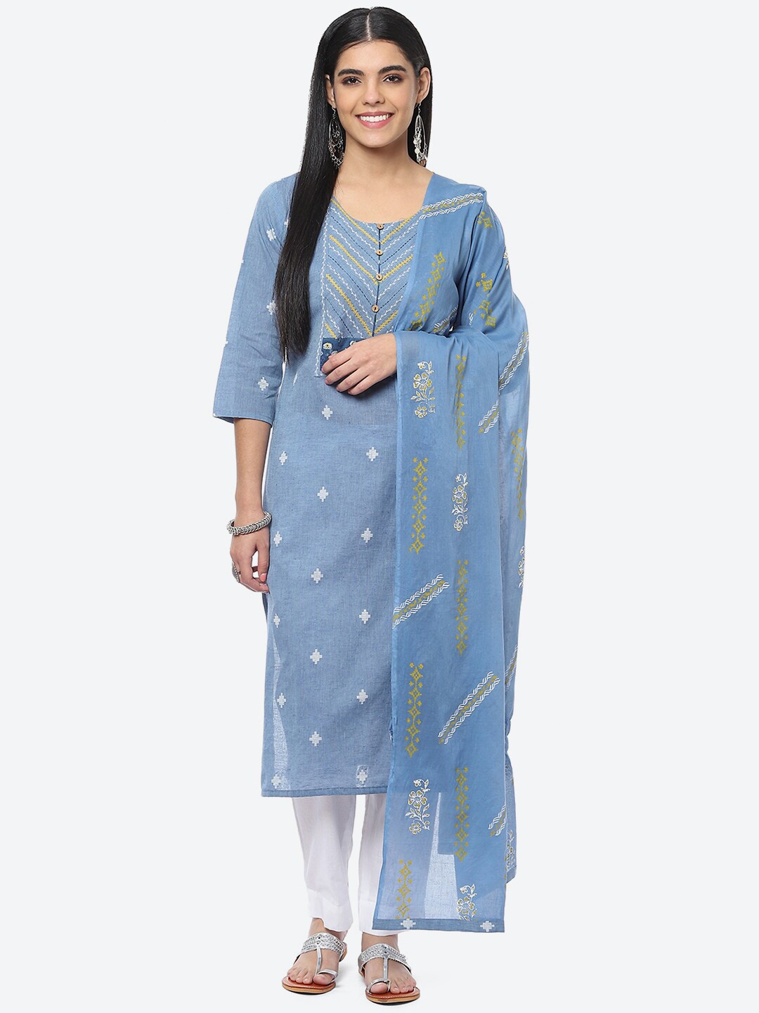

Biba Embroidered Unstitched Dress Material, Blue