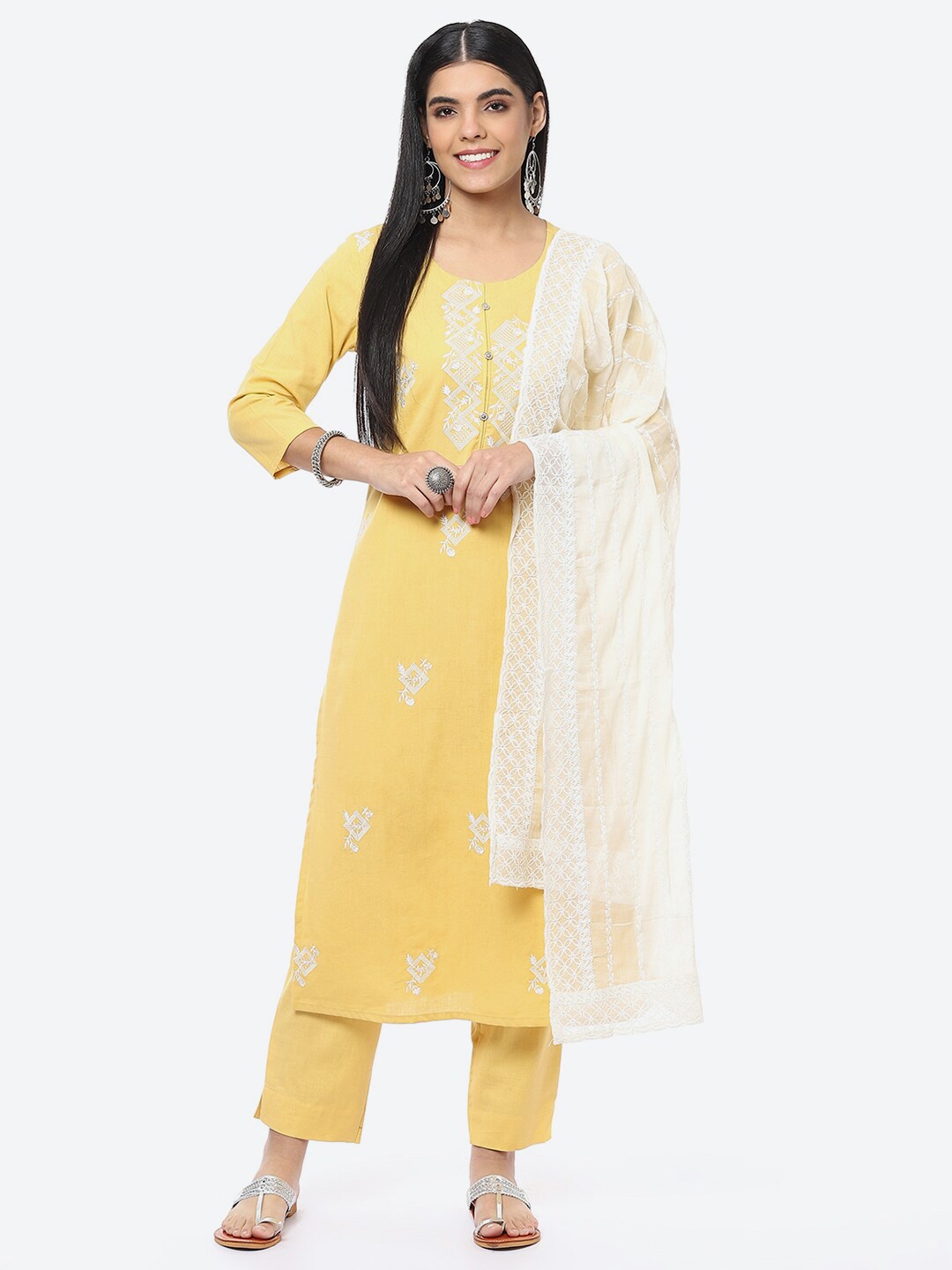 

Biba Embroidered Unstitched Dress Material, Yellow