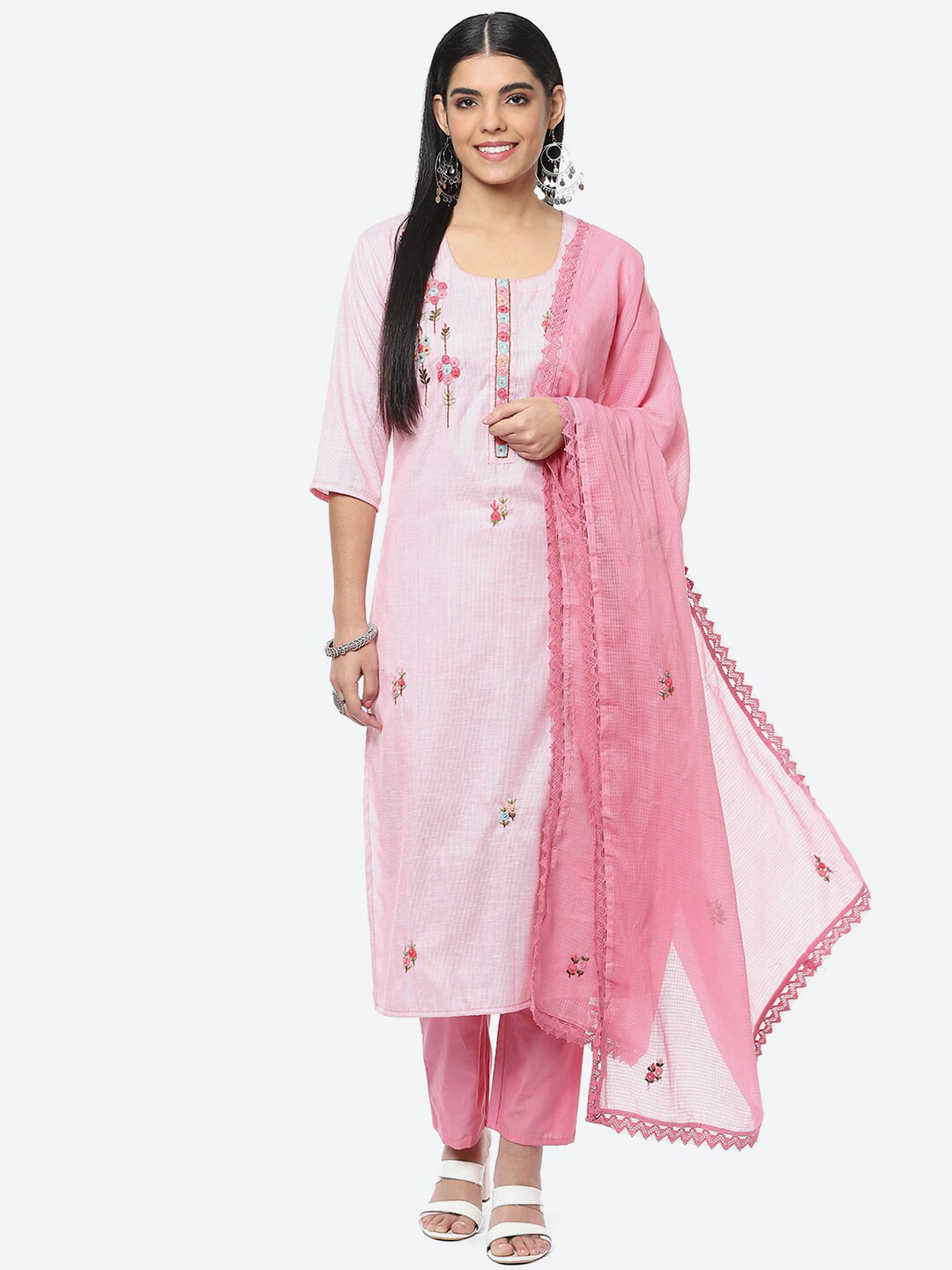 

Biba Embroidered Unstitched Dress Material, Pink