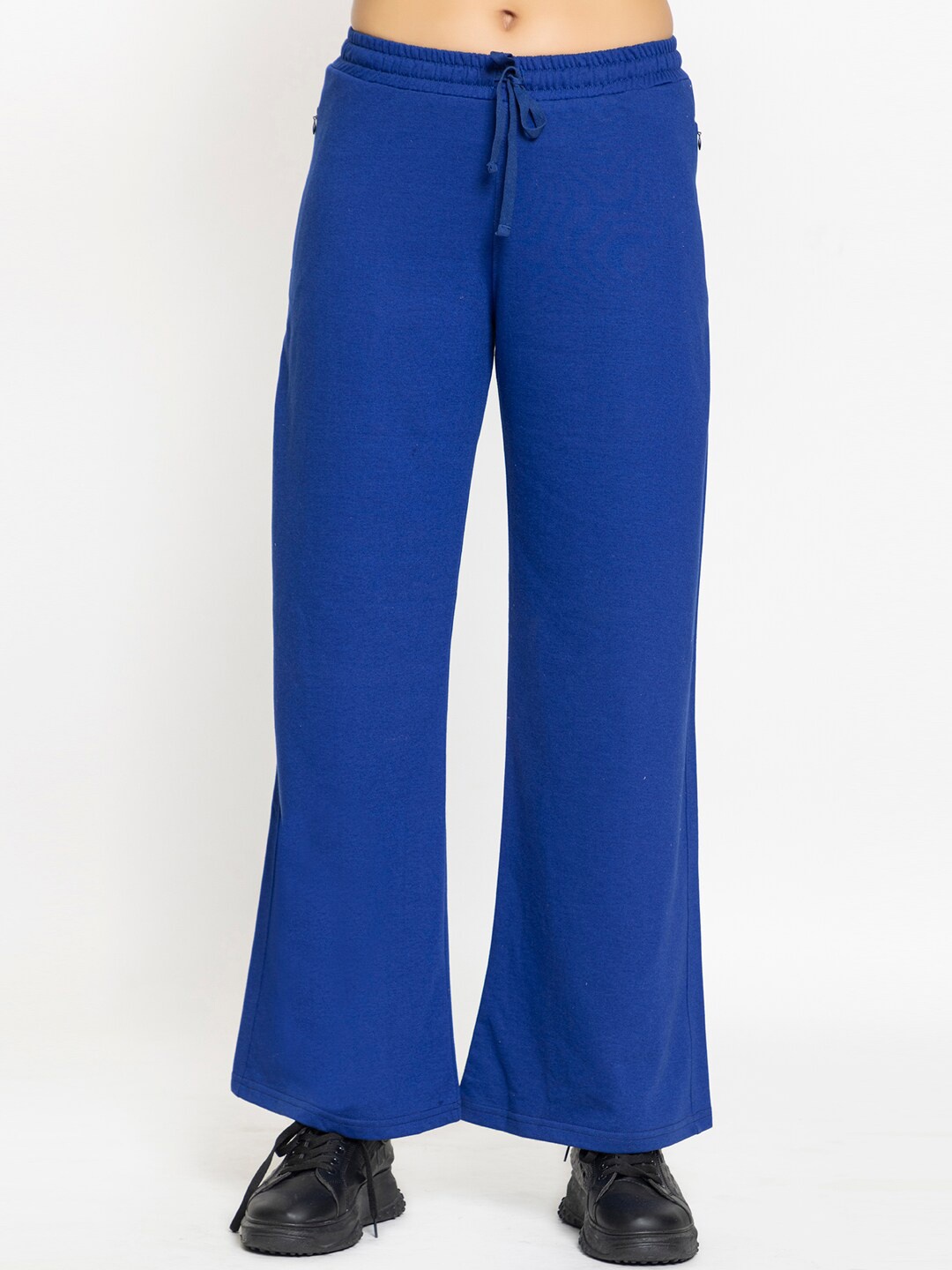 

FEMEA Women Cotton Wide-leg Straight-fit Track Pants, Navy blue
