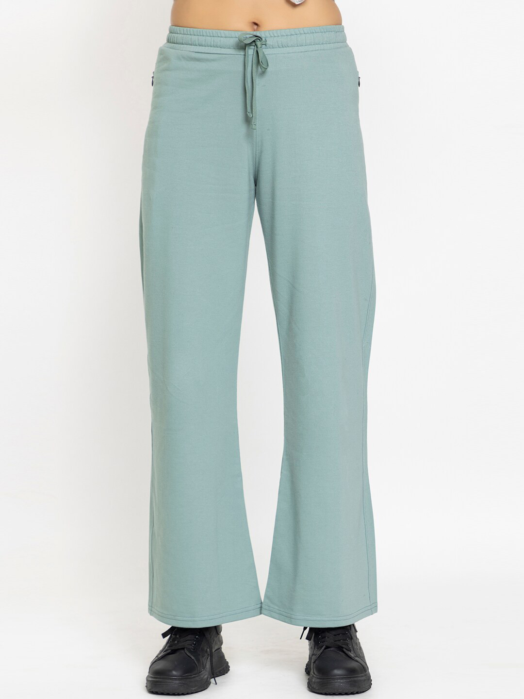 

FEMEA Women Cotton Wide-leg Straight-fit Track Pants, Green