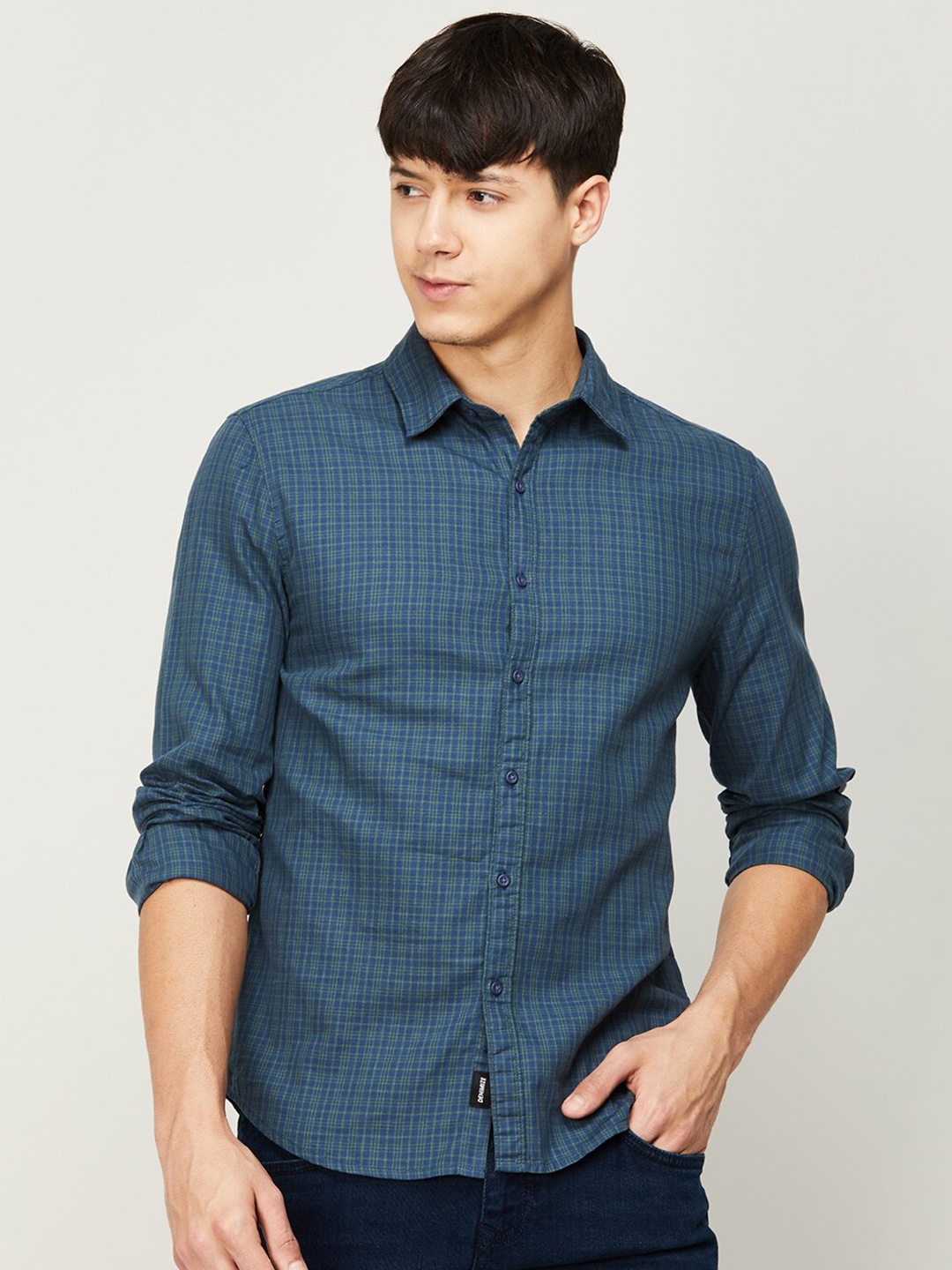 

Fame Forever by Lifestyle Men Slim Fit Checked Cotton Casual Shirt, Blue