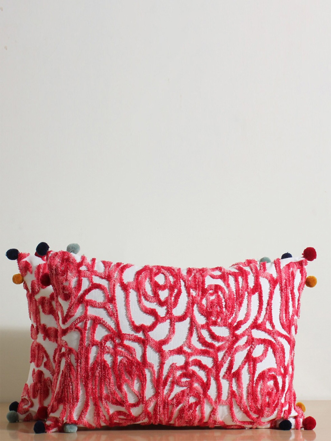 

Jamio Firati Red & White 2 Pieces Floral Rectangle Cushion Covers