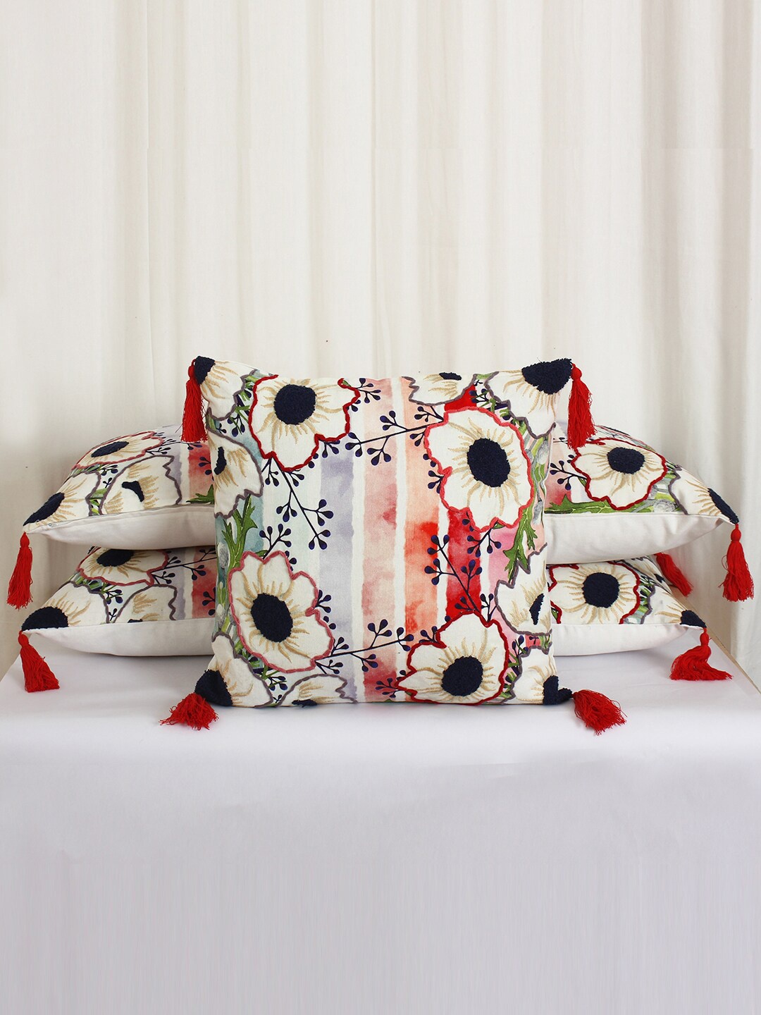 

Jamio Firati Set of 2 Floral Square Cotton Cushion Covers, Off white