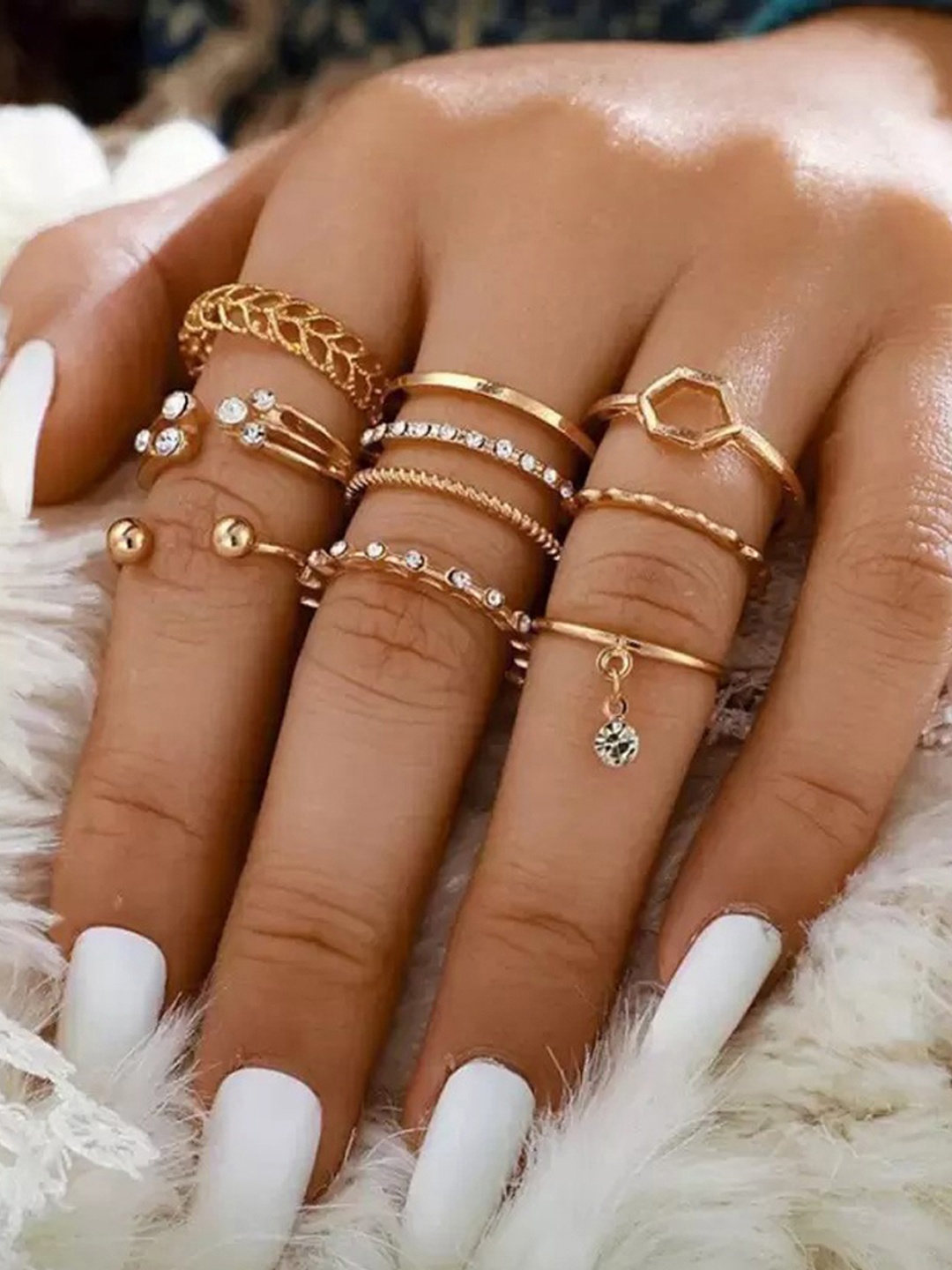 

Jewels Galaxy Women Set of 8 Gold-Plated Contemporary Finger Ring