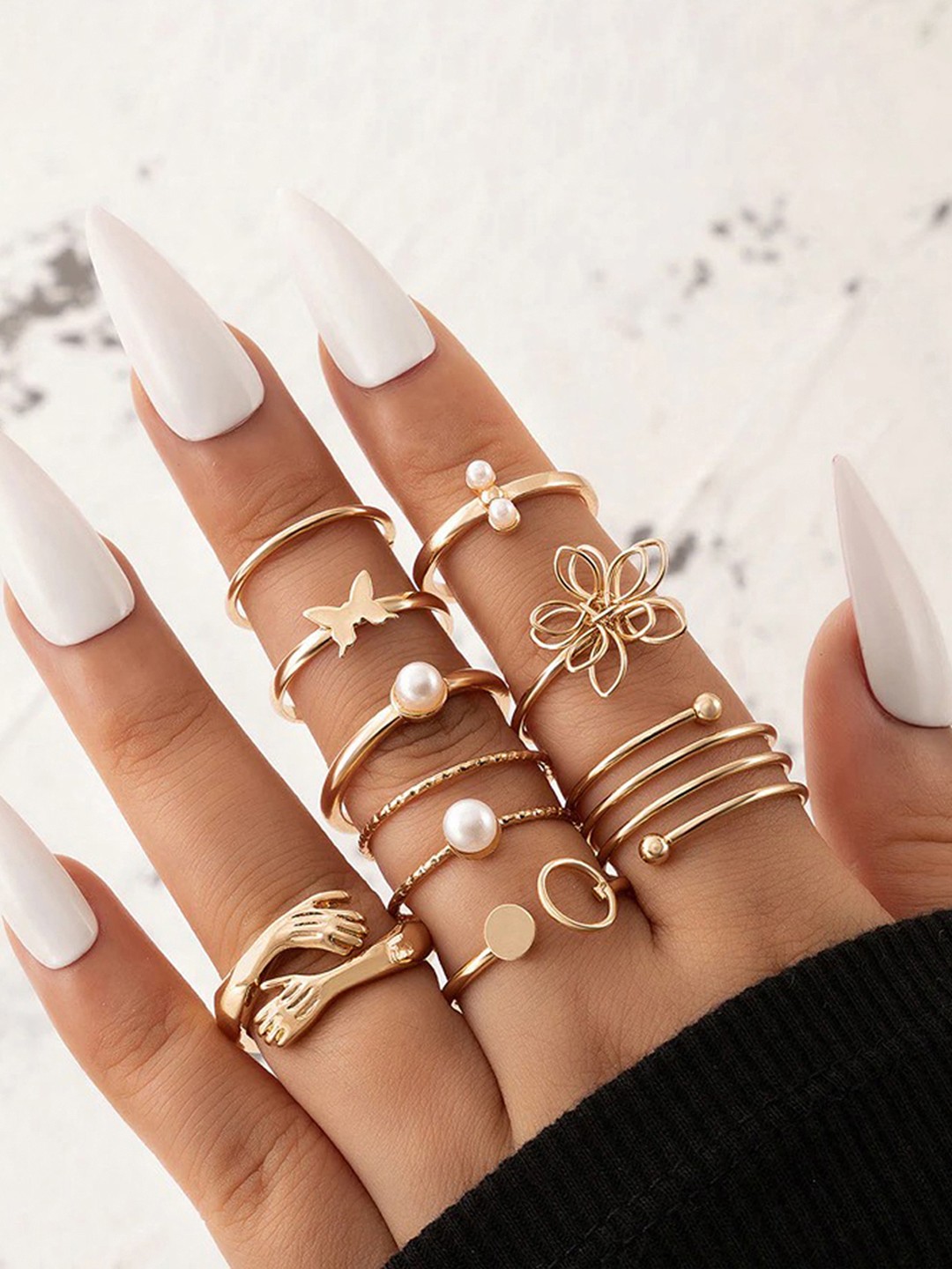 

Jewels Galaxy Set Of 9 Gold-Plated Contemporary Stackable Finger Rings