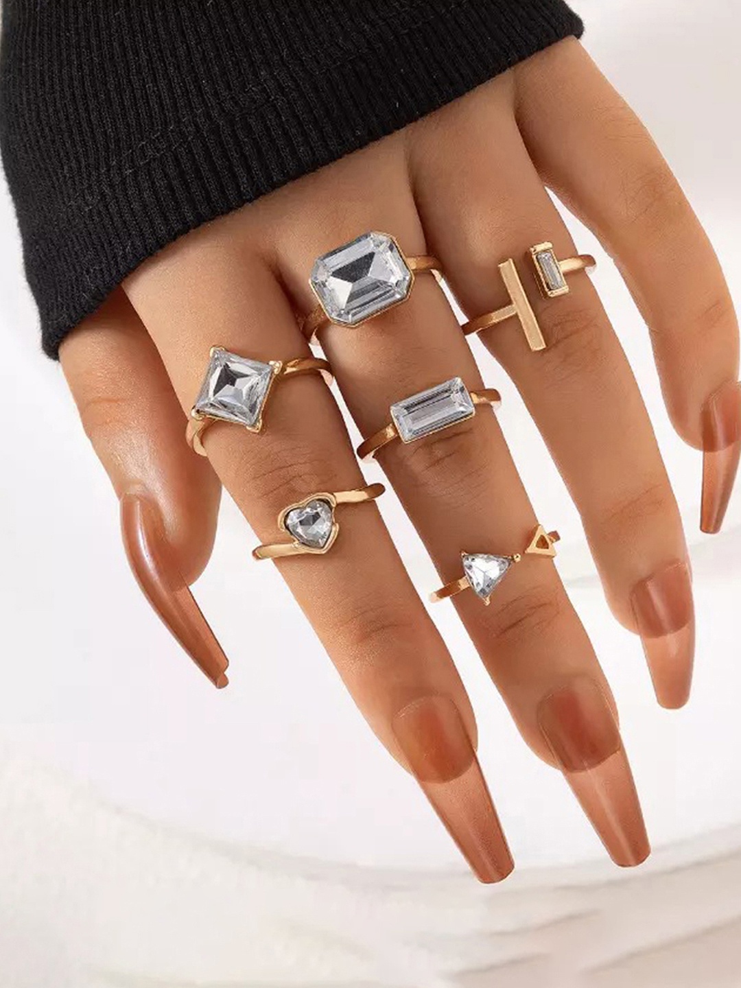 

Jewels Galaxy Set Of 6 Gold-Plated Stone Studded Adjustable Finger Rings