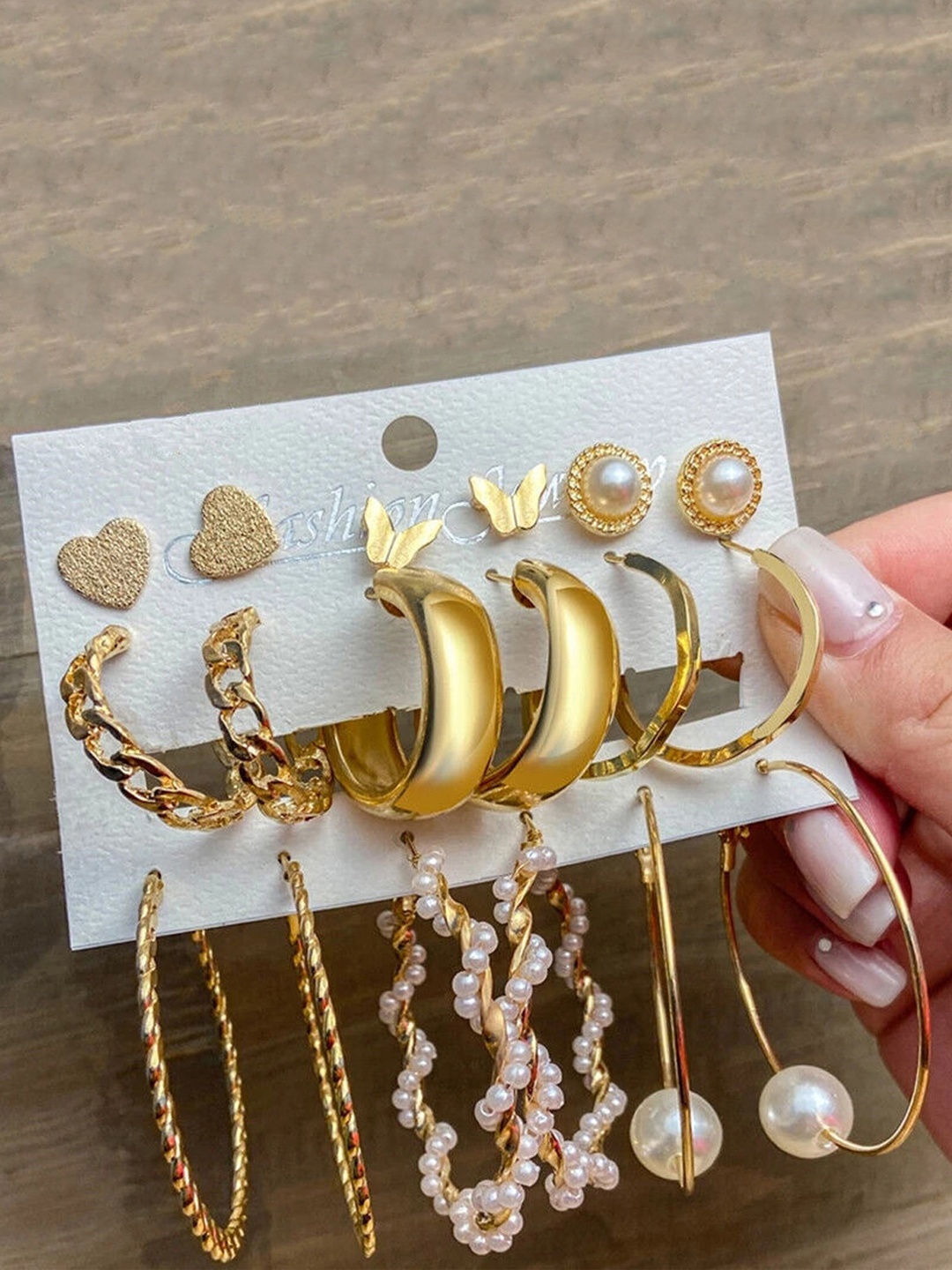 

Jewels Galaxy Set of 9 Contemporary Studs Earrings, Gold