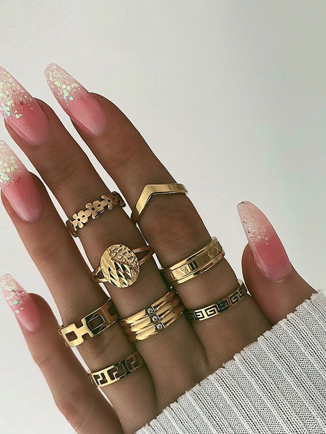 

Jewels Galaxy Set Of 8 Gold-Plated Stackable Finger Rings